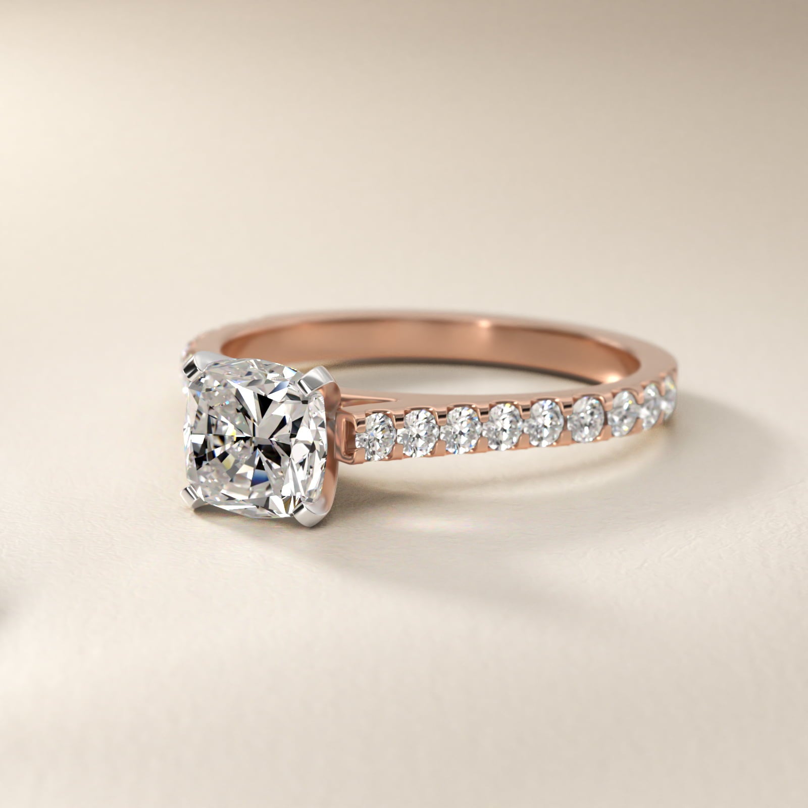 Common Prong Diamond PavŽ Engagement Ring In 14K Rose Gold By James Allen - Cushion Center