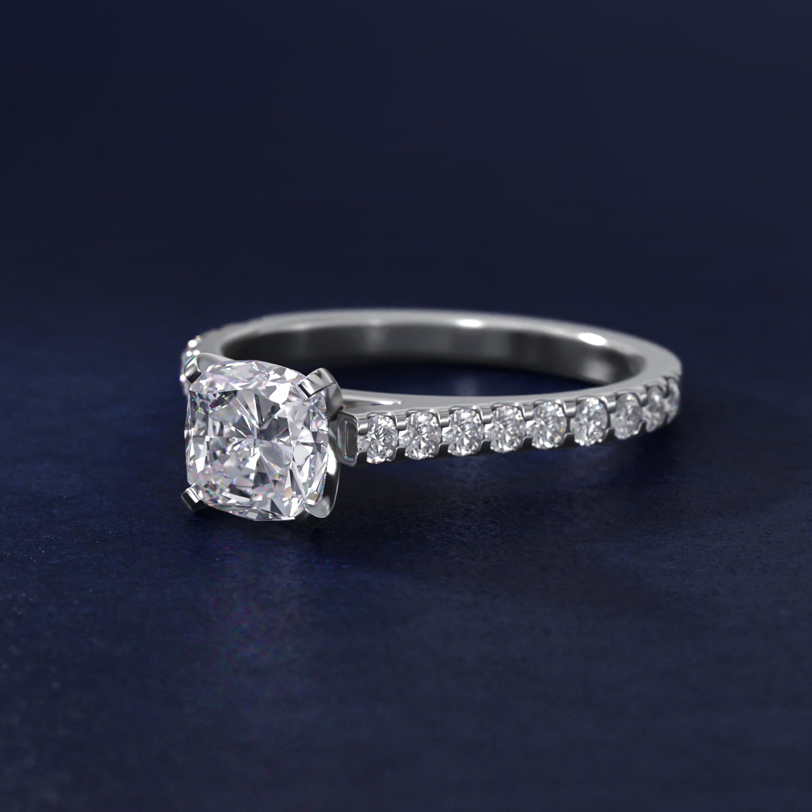 Common Prong Diamond PavŽ Engagement Ring In 18k White Gold By James Allen - Cushion Center