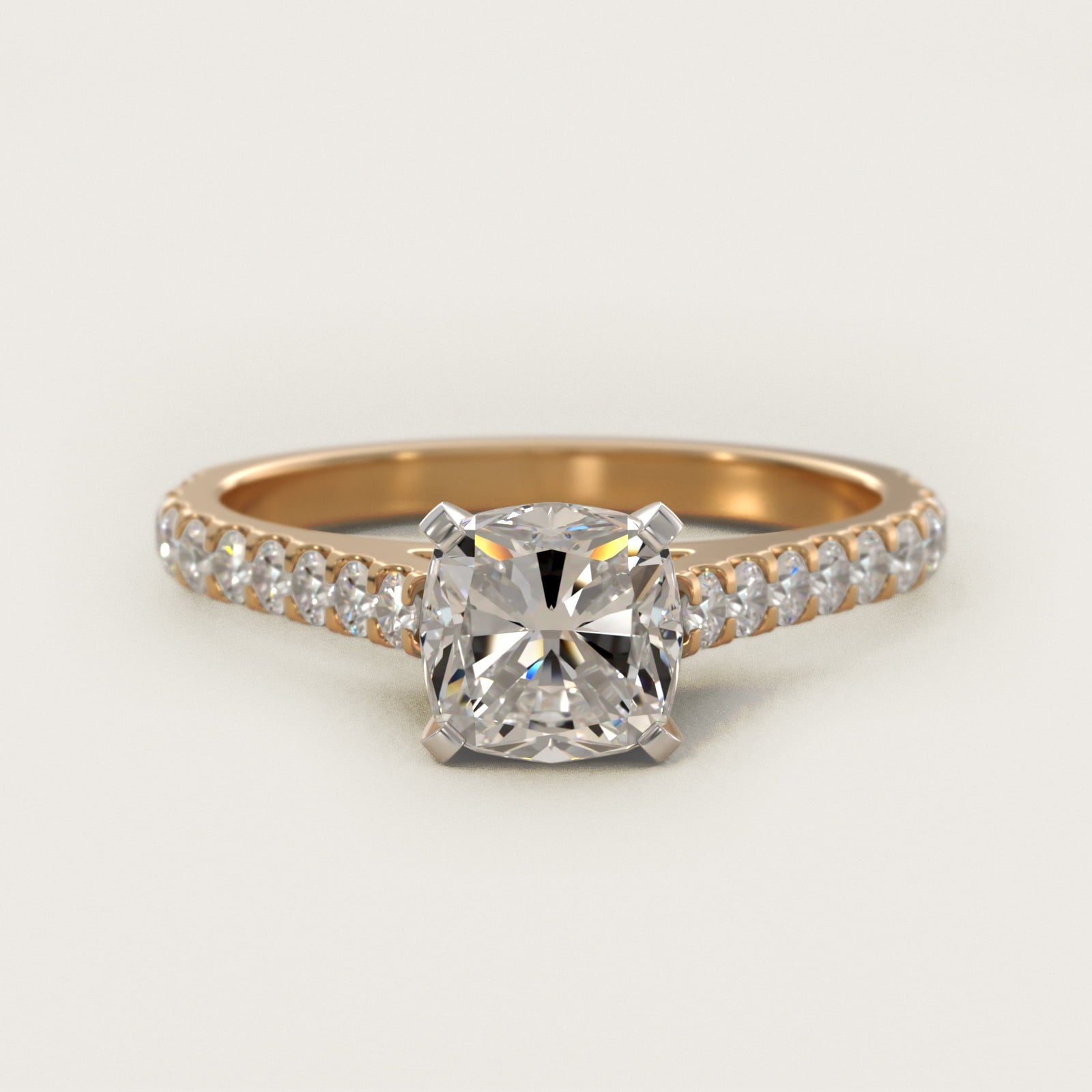 Common Prong Diamond PavŽ Engagement Ring In 14K Yellow Gold By James Allen - Cushion Center
