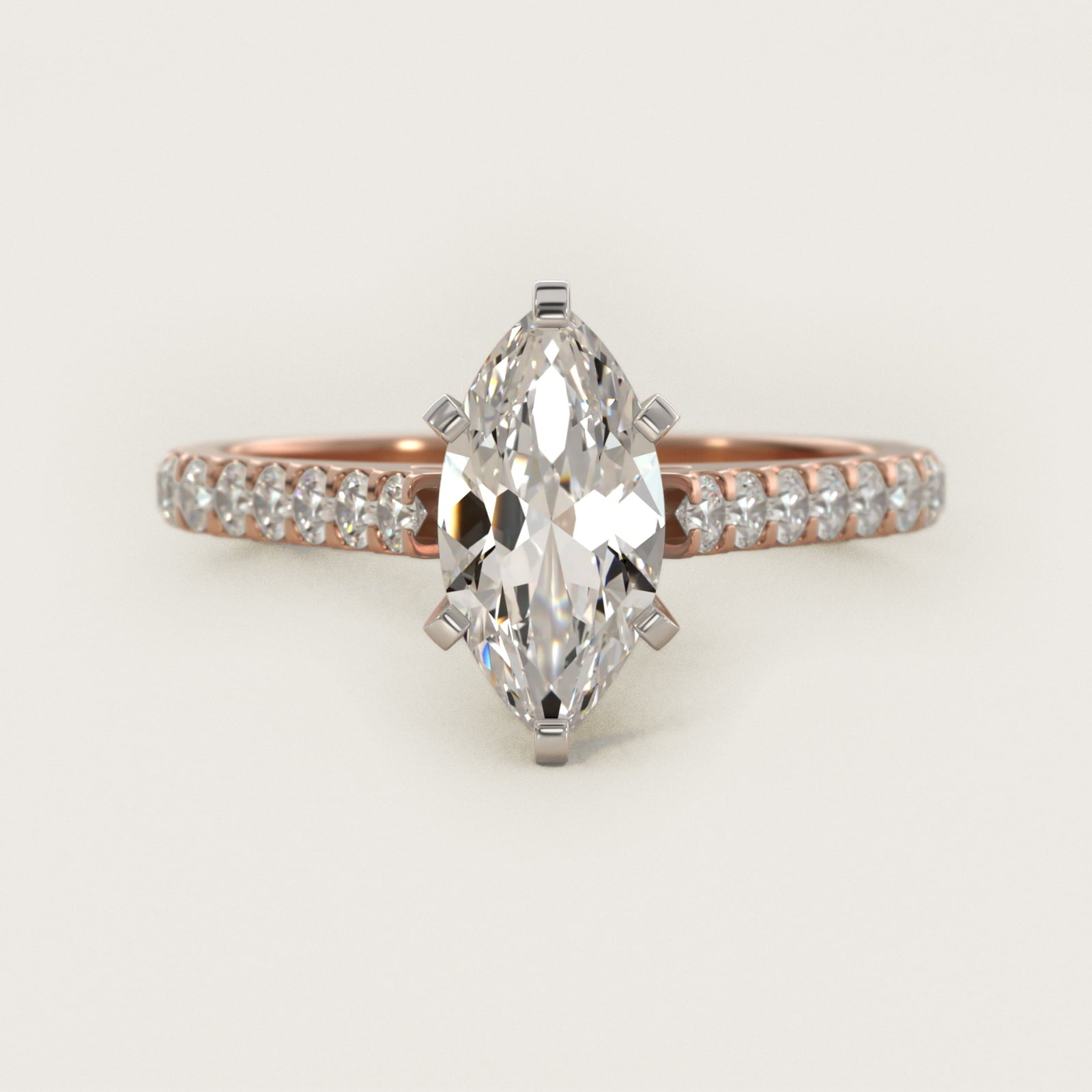 Common Prong Diamond PavŽ Engagement Ring In 18k Rose Gold By James Allen - Marquise Center