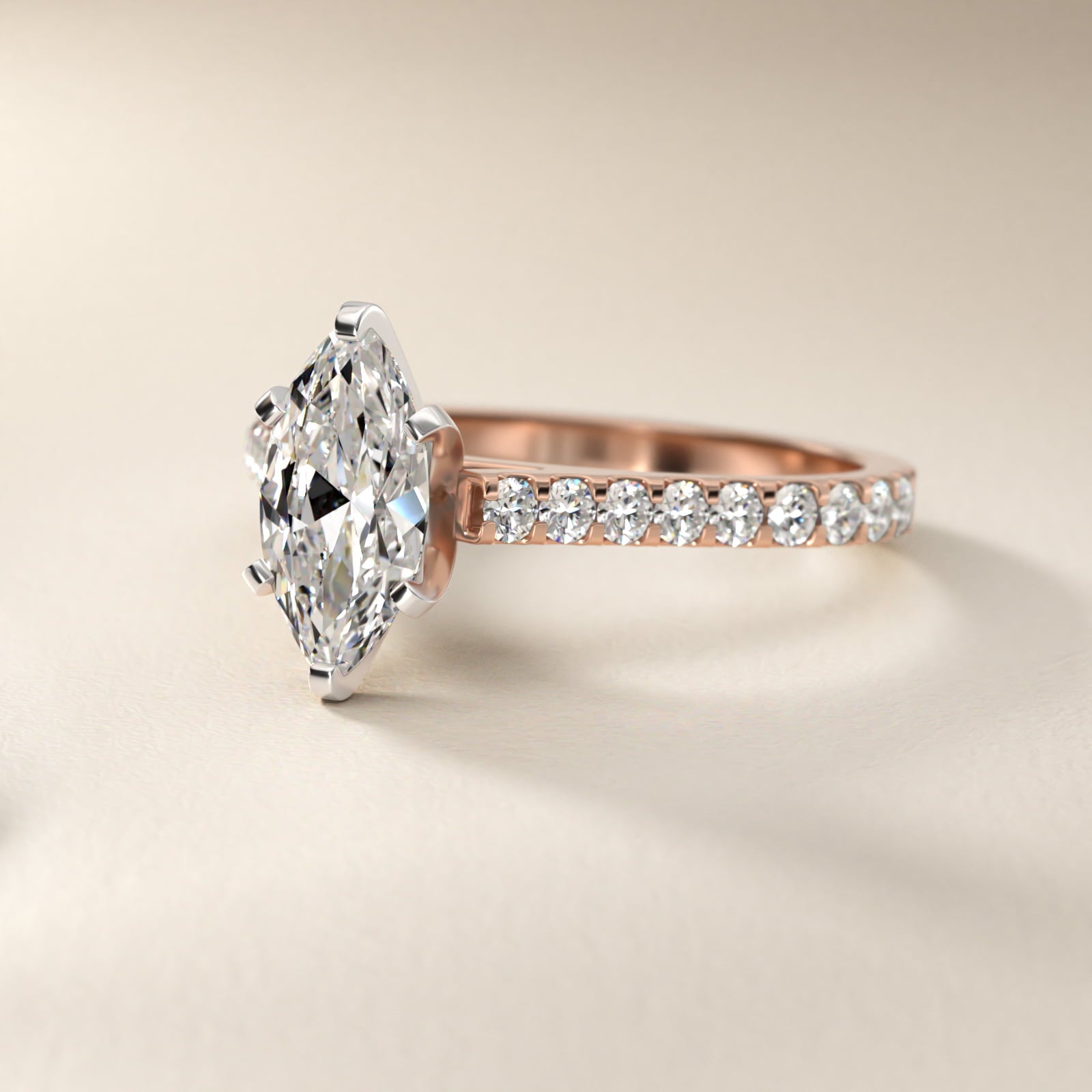 Common Prong Diamond PavŽ Engagement Ring In 18k Rose Gold By James Allen - Marquise Center