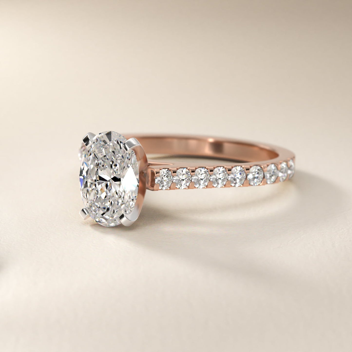 Common Prong Diamond PavŽ Engagement Ring In 14K Rose Gold By James Allen - Oval Center