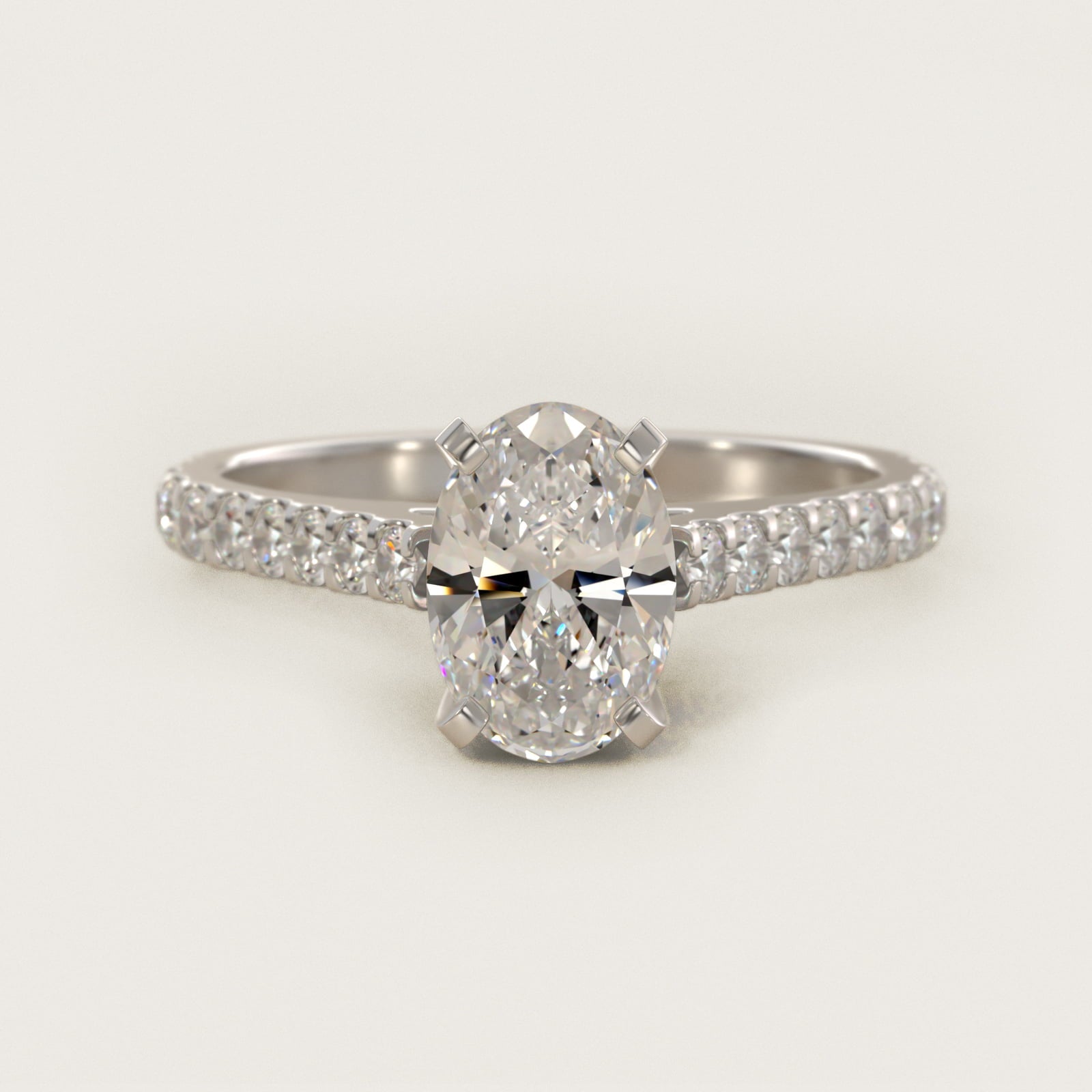 Common Prong Diamond PavŽ Engagement Ring In 18k White Gold By James Allen - Oval Center