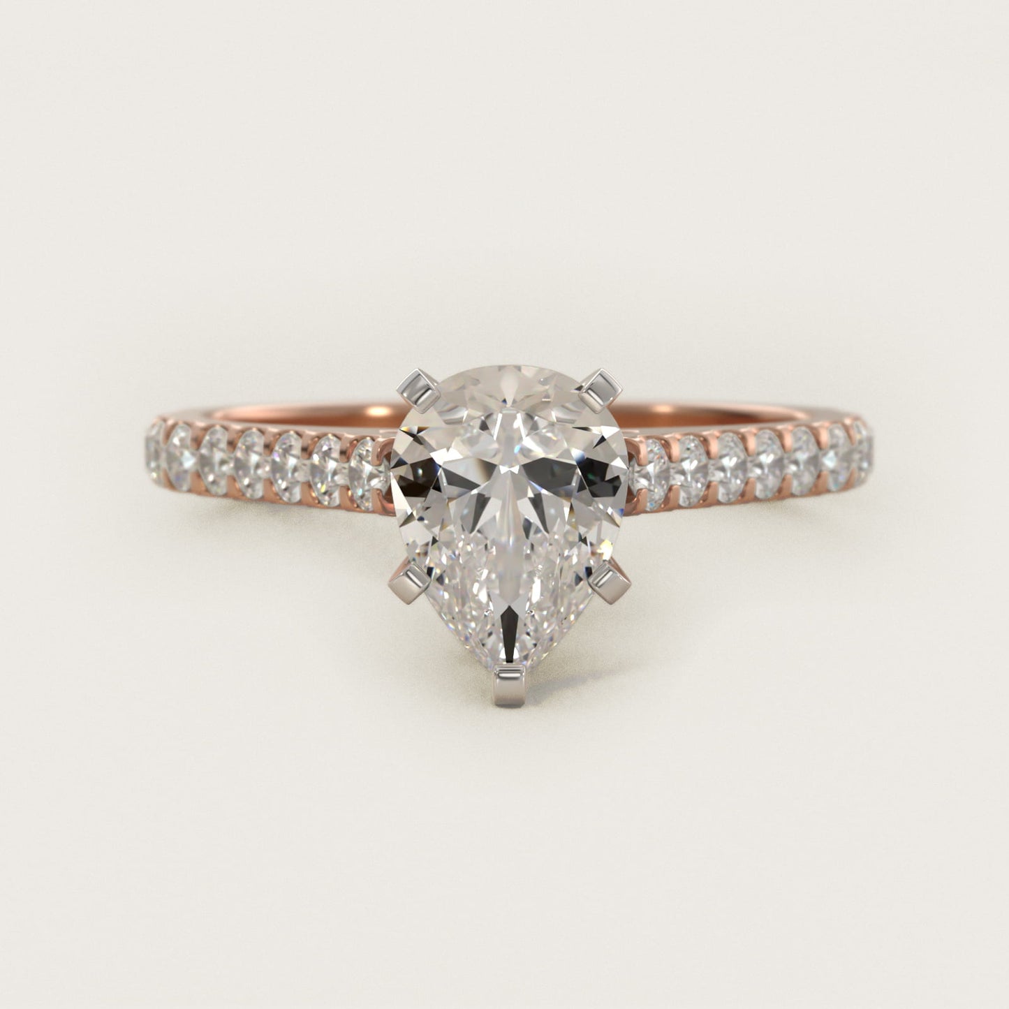 Common Prong Diamond PavŽ Engagement Ring In 14K Rose Gold By James Allen - Pear Center