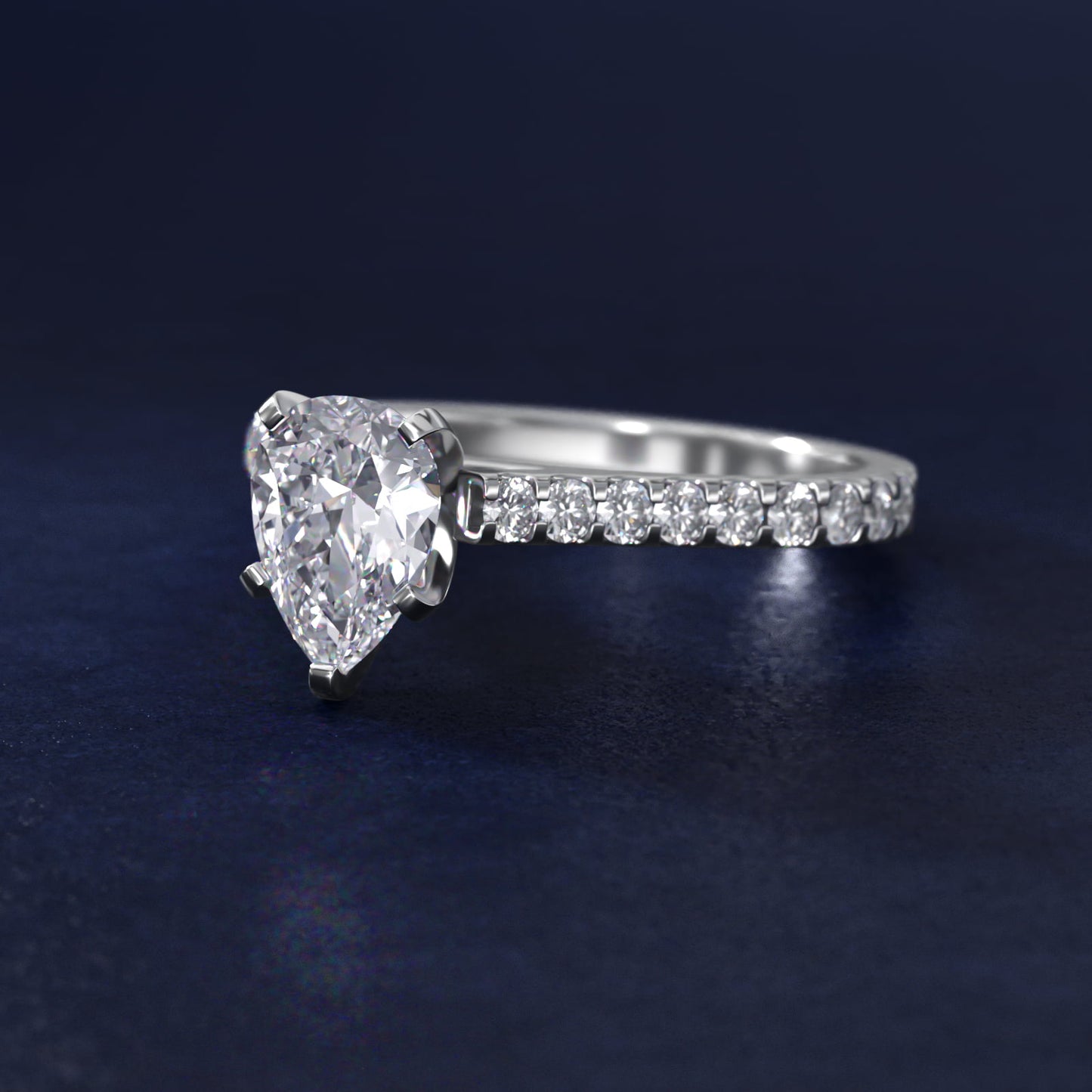 Common Prong Diamond PavŽ Engagement Ring In 14K White Gold By James Allen - Pear Center
