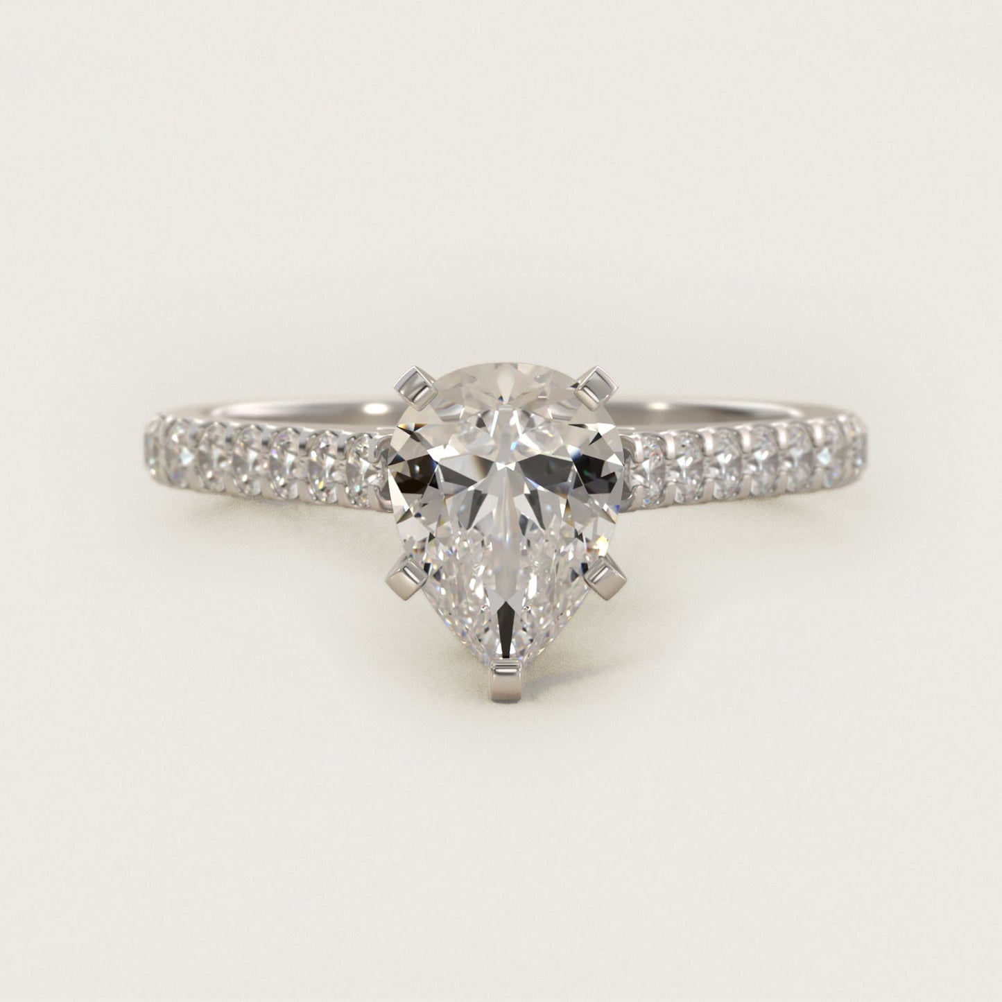 Common Prong Diamond PavŽ Engagement Ring In 14K White Gold By James Allen - Pear Center