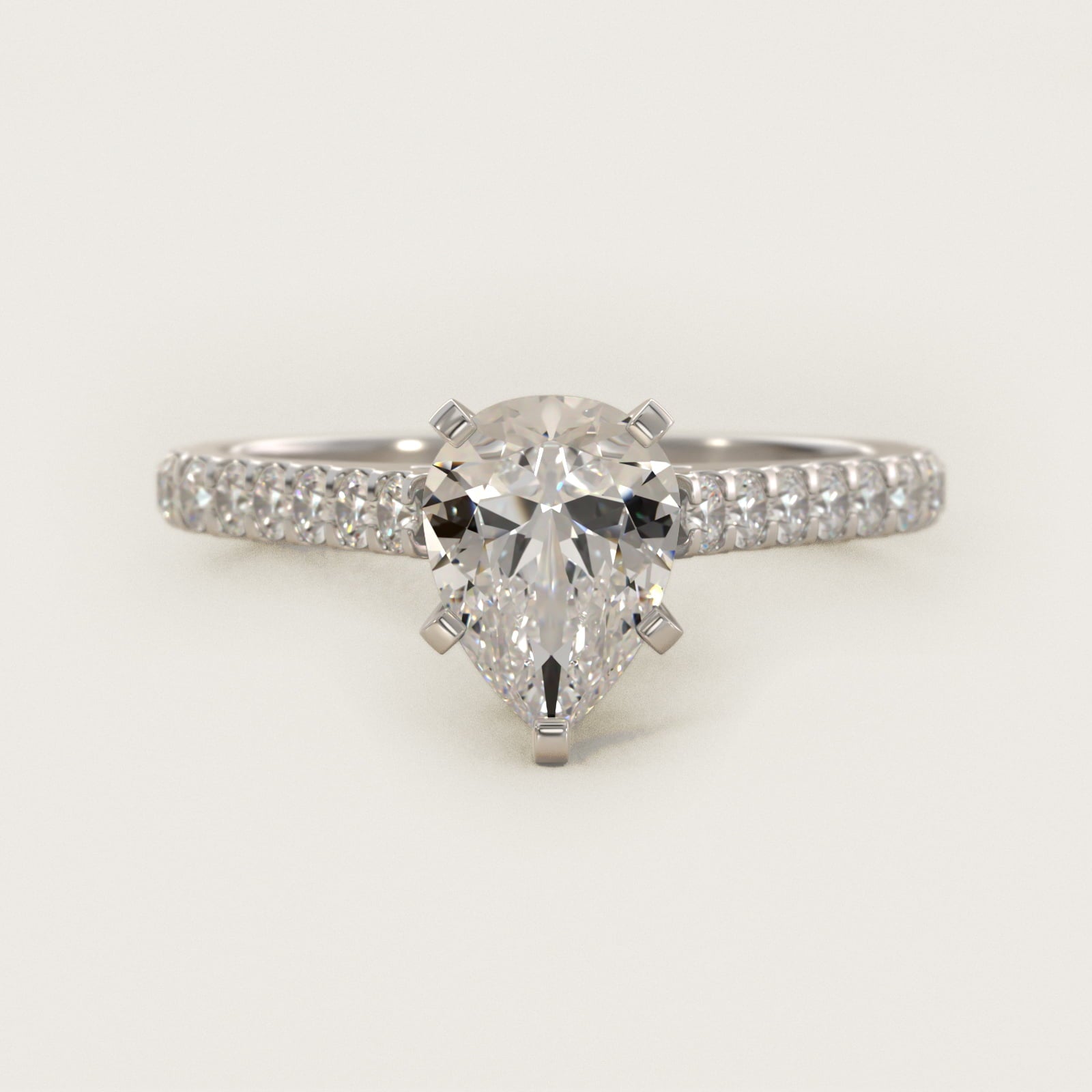 Common Prong Diamond PavŽ Engagement Ring In 18k White Gold By James Allen - Pear Center