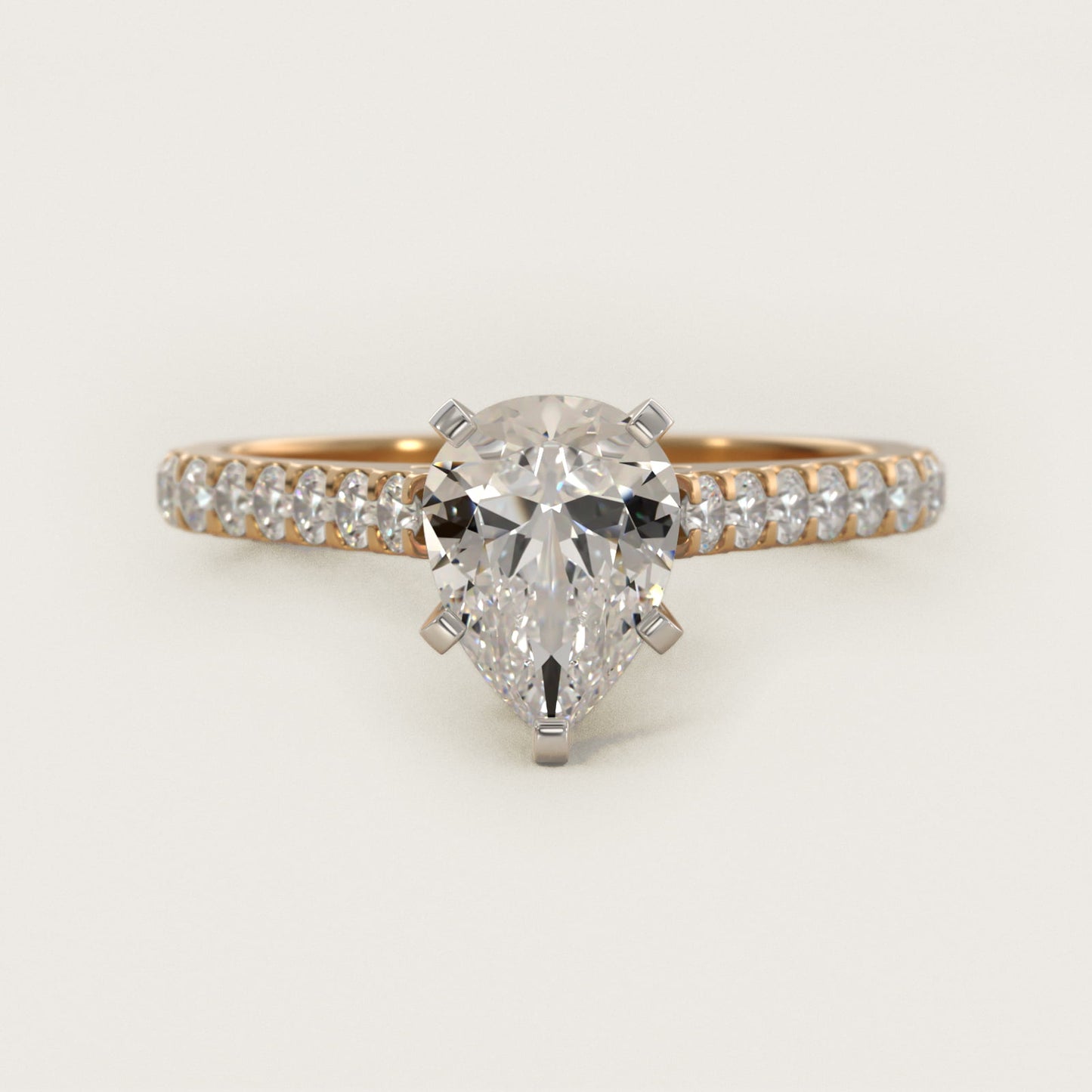 Common Prong Diamond PavŽ Engagement Ring In 14K Yellow Gold By James Allen - Pear Center