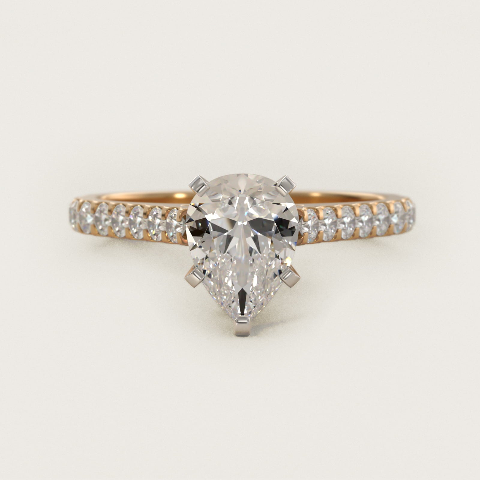 Common Prong Diamond PavŽ Engagement Ring In 18k Yellow Gold By James Allen - Pear Center
