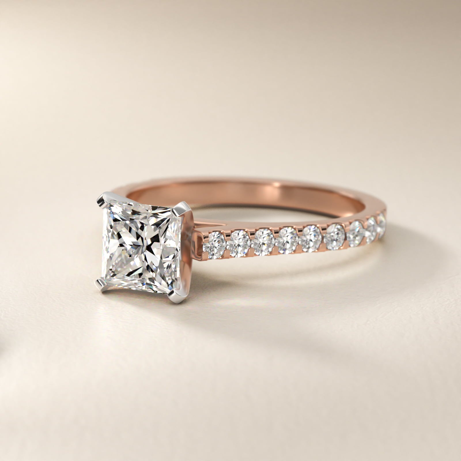 Common Prong Diamond PavŽ Engagement Ring In 14K Rose Gold By James Allen - Princess Center