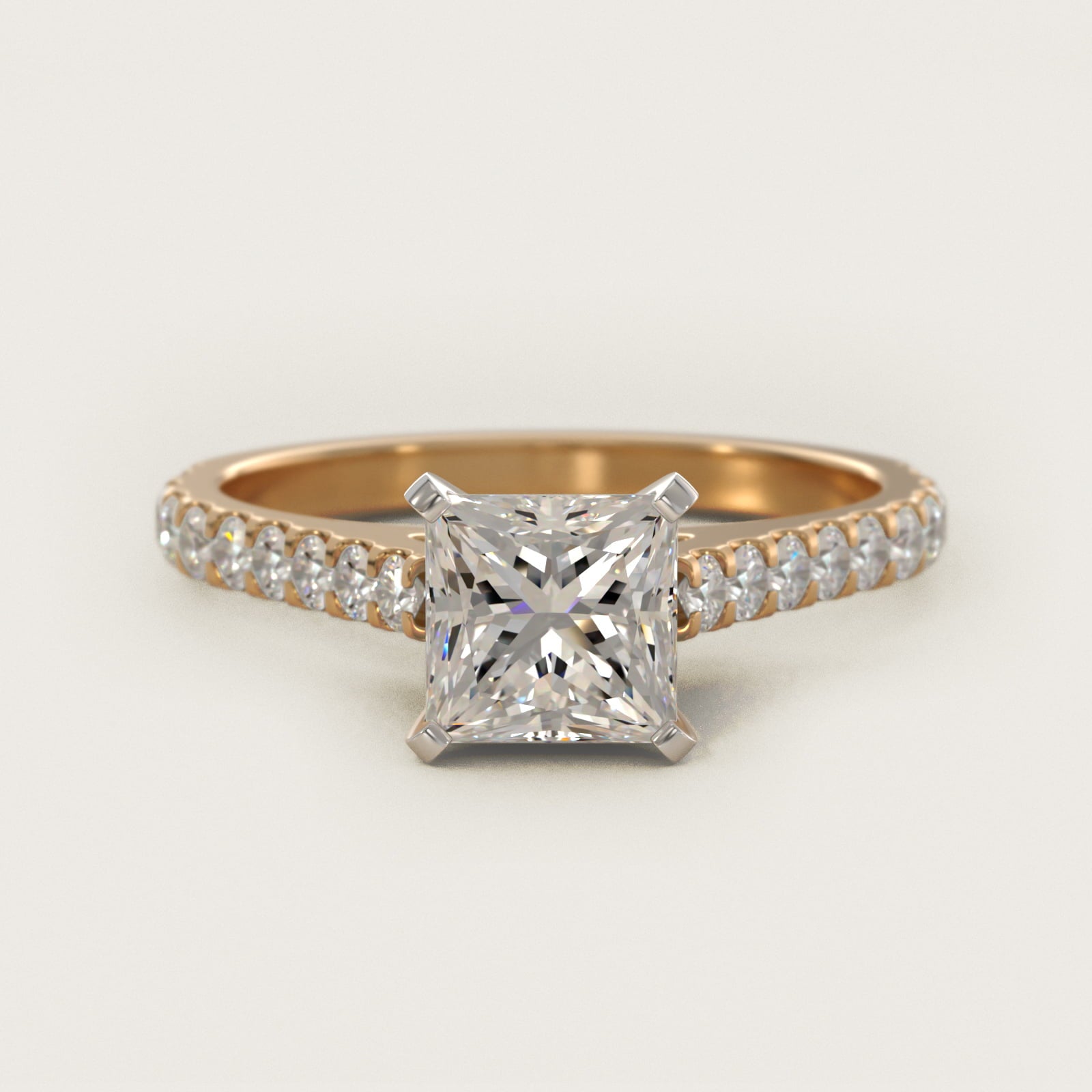Common Prong Diamond PavŽ Engagement Ring In 14K Yellow Gold By James Allen - Princess Center