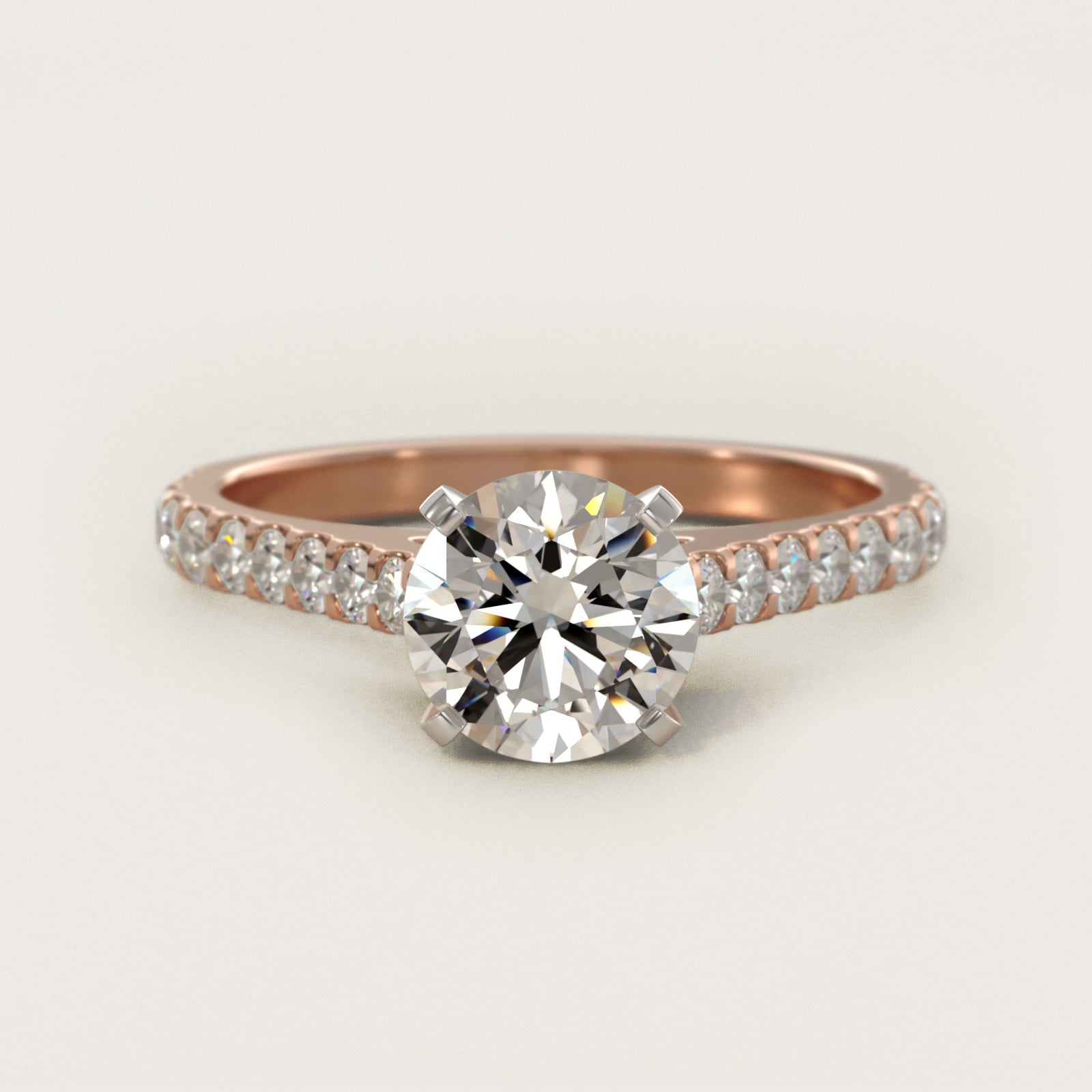 Common Prong Diamond PavŽ Engagement Ring In 14K Rose Gold By James Allen - Round Center