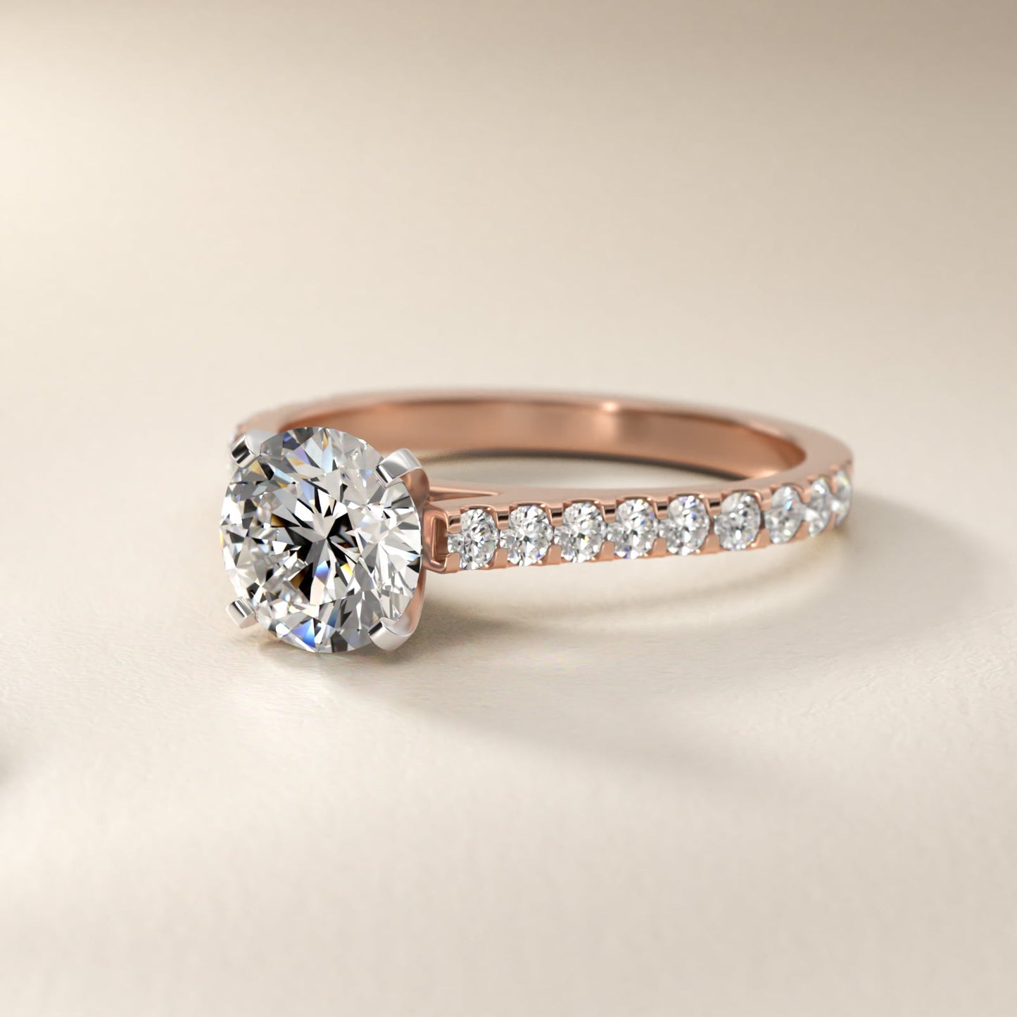 Common Prong Diamond PavŽ Engagement Ring In 14K Rose Gold By James Allen - Round Center