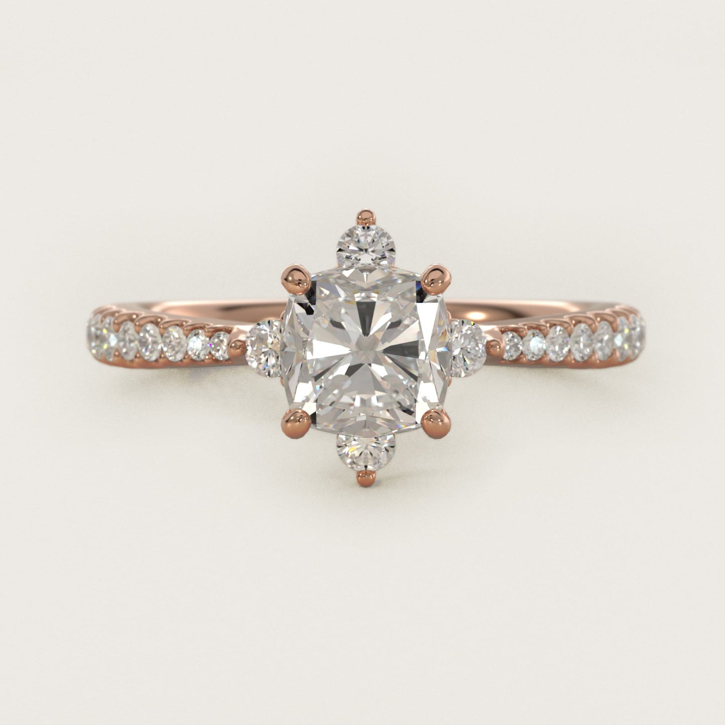 Compass Point Diamond Accent Engagement Ring In 14K Rose Gold By James Allen - Cushion Center