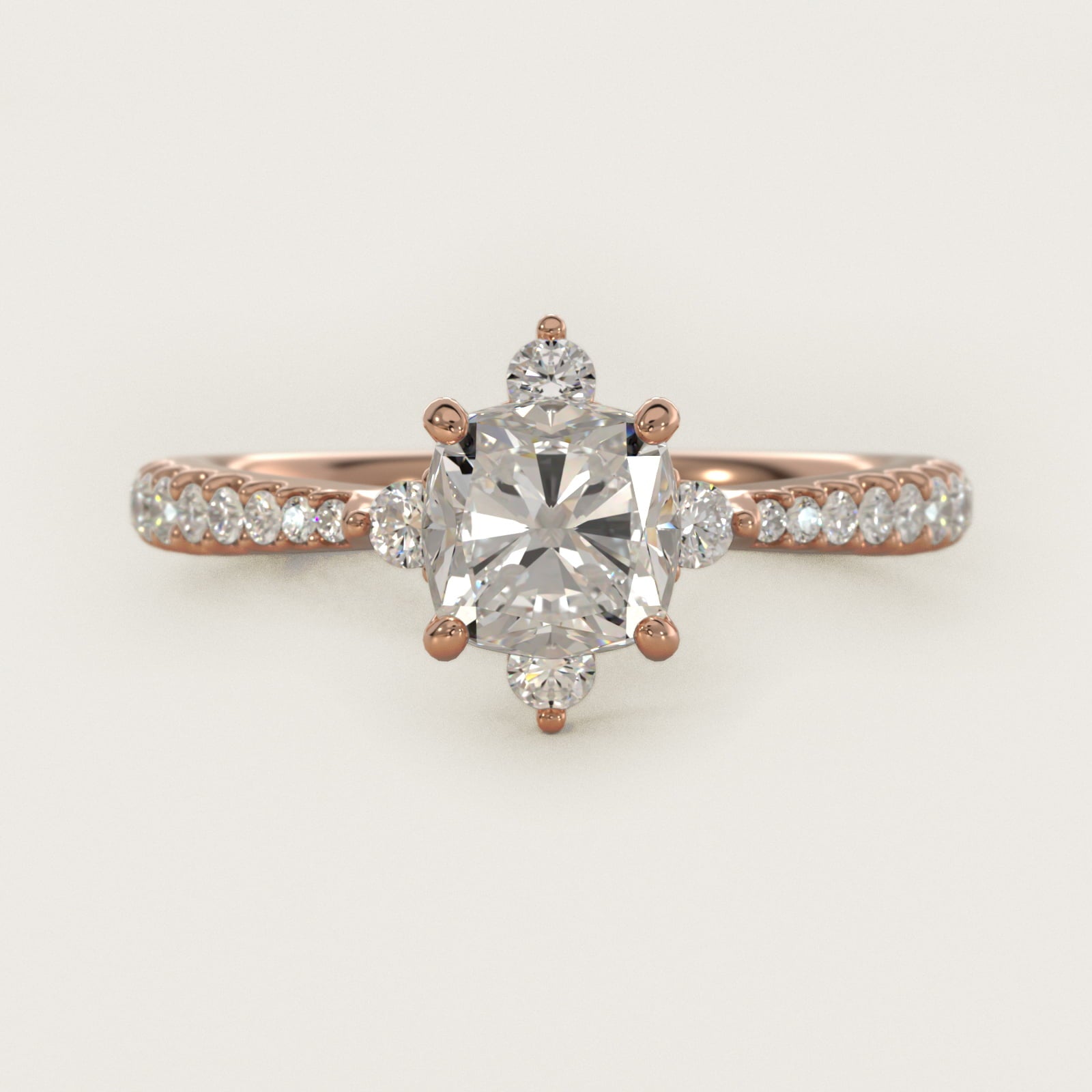 Compass Point Diamond Accent Engagement Ring In 18k Rose Gold By James Allen - Cushion Center