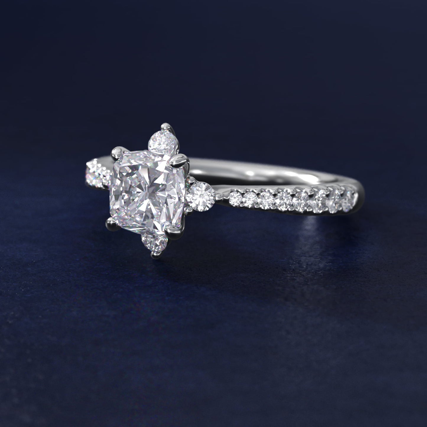 Compass Point Diamond Accent Engagement Ring In 18k White Gold By James Allen - Cushion Center