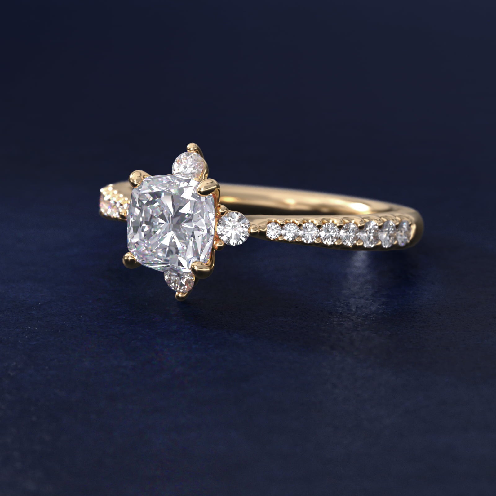 Compass Point Diamond Accent Engagement Ring In 14K Yellow Gold By James Allen - Cushion Center