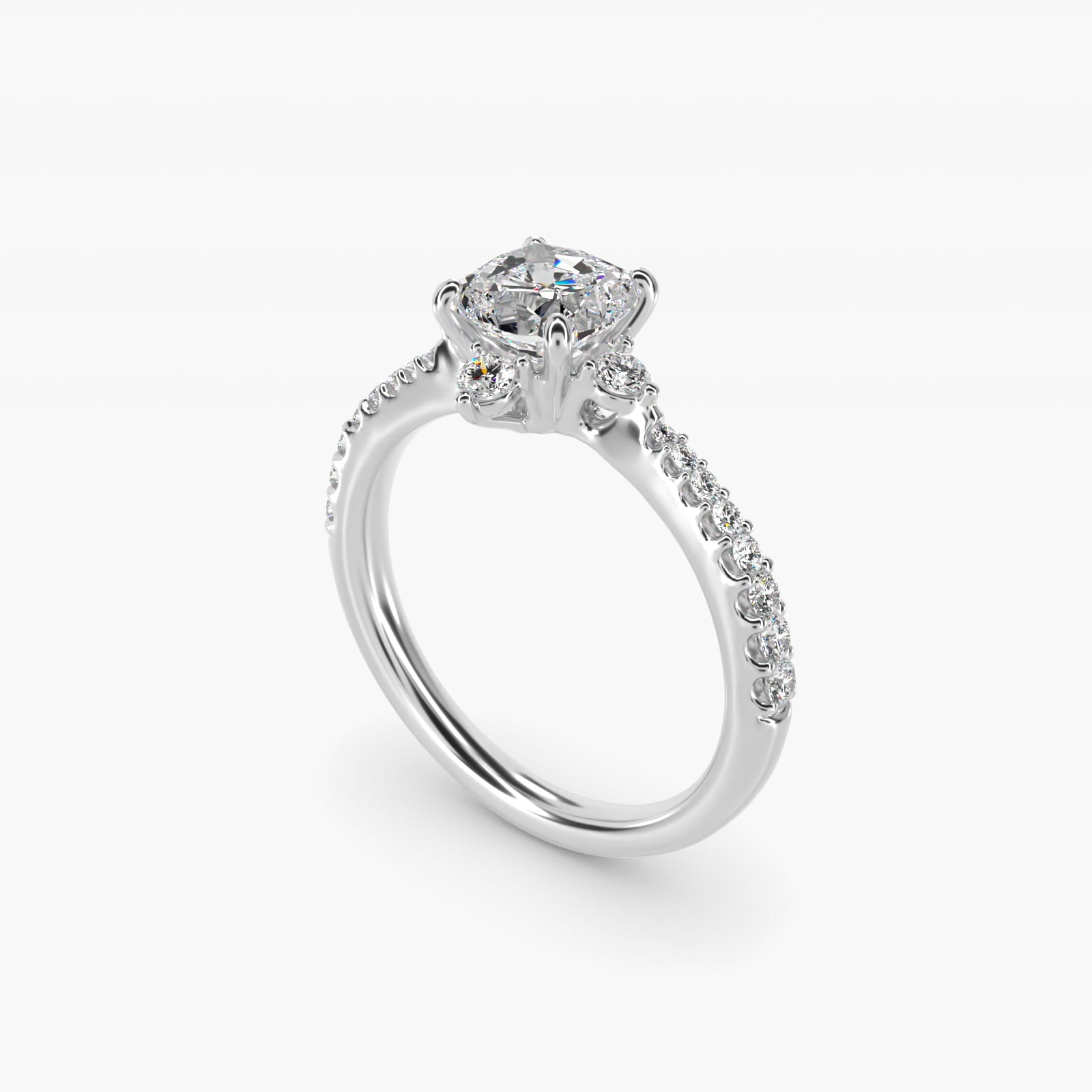 Compass Point Diamond Accent Engagement Ring In Platinum By James Allen - Cushion Center