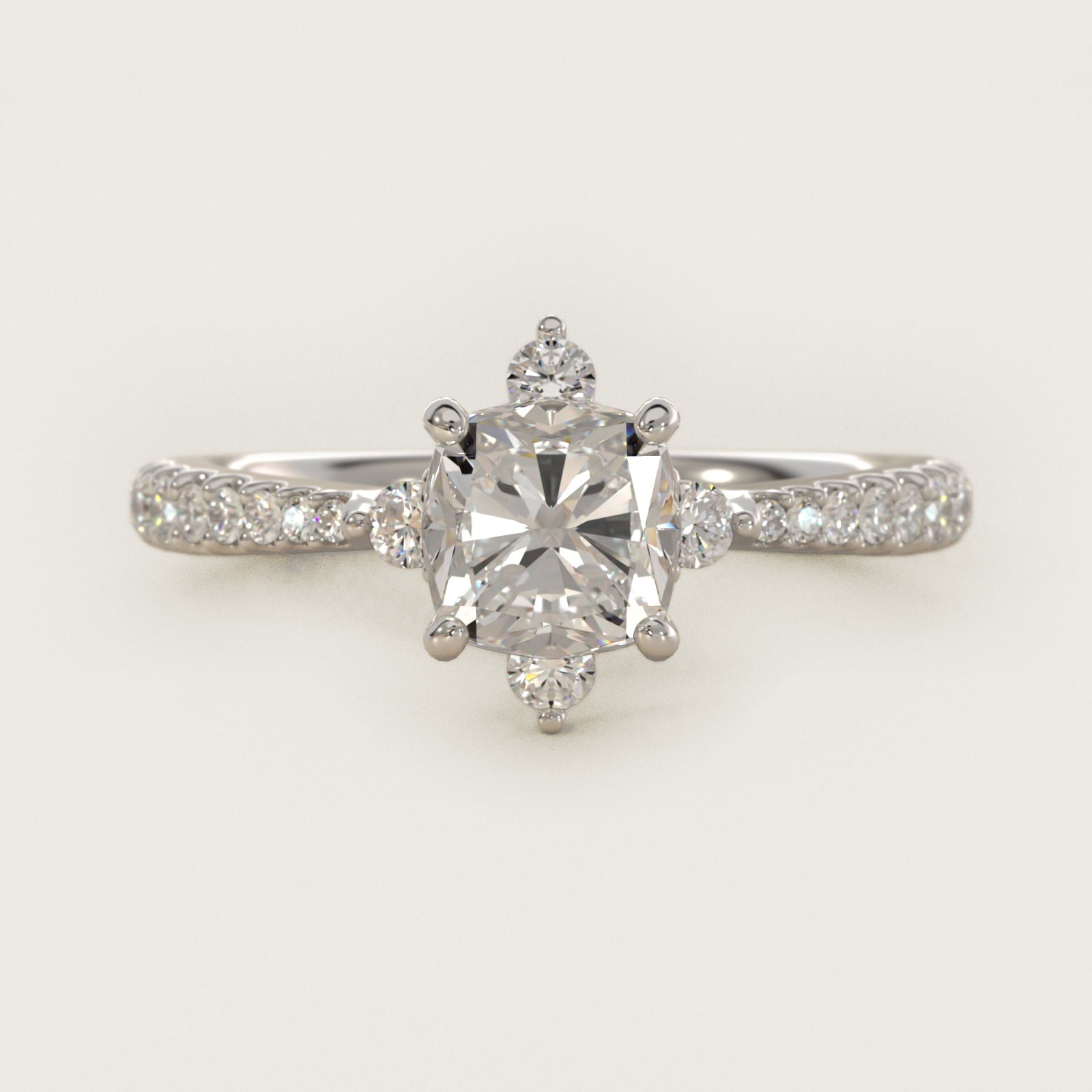Compass Point Diamond Accent Engagement Ring In Platinum By James Allen - Cushion Center