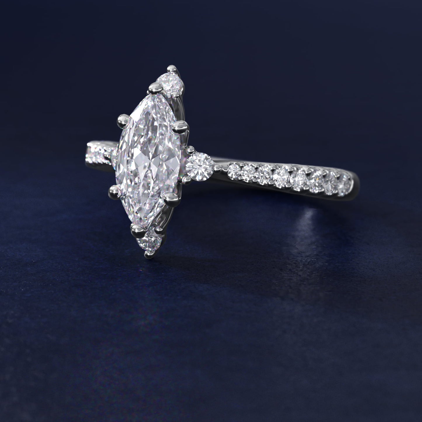 Compass Point Diamond Accent Engagement Ring In 18k White Gold By James Allen - Marquise Center