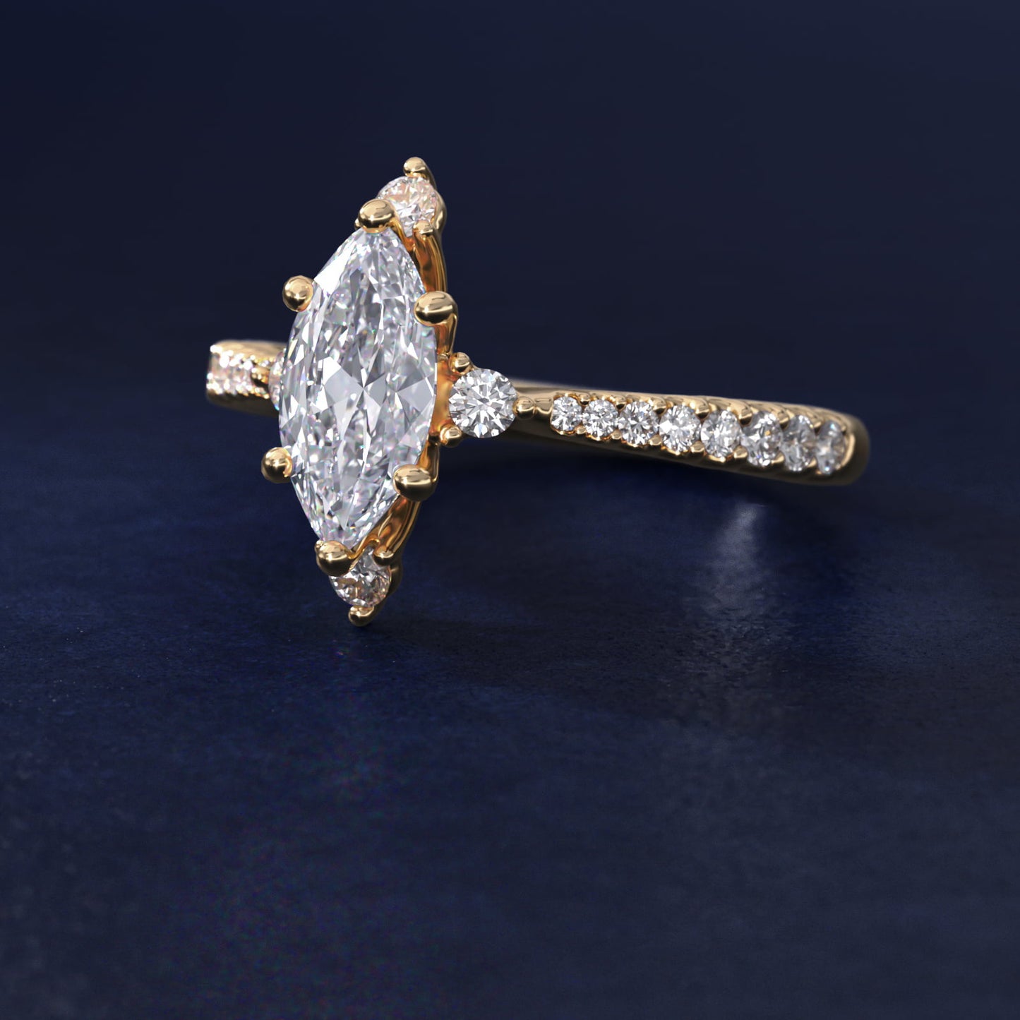 Compass Point Diamond Accent Engagement Ring In 18k Yellow Gold By James Allen - Marquise Center