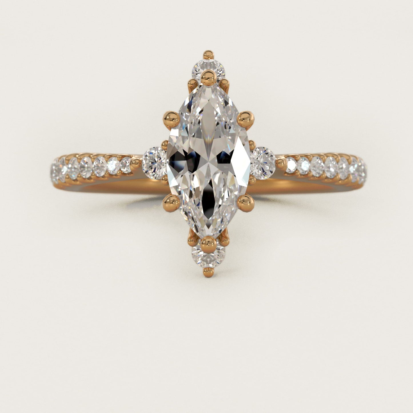 Compass Point Diamond Accent Engagement Ring In 14K Yellow Gold By James Allen - Marquise Center