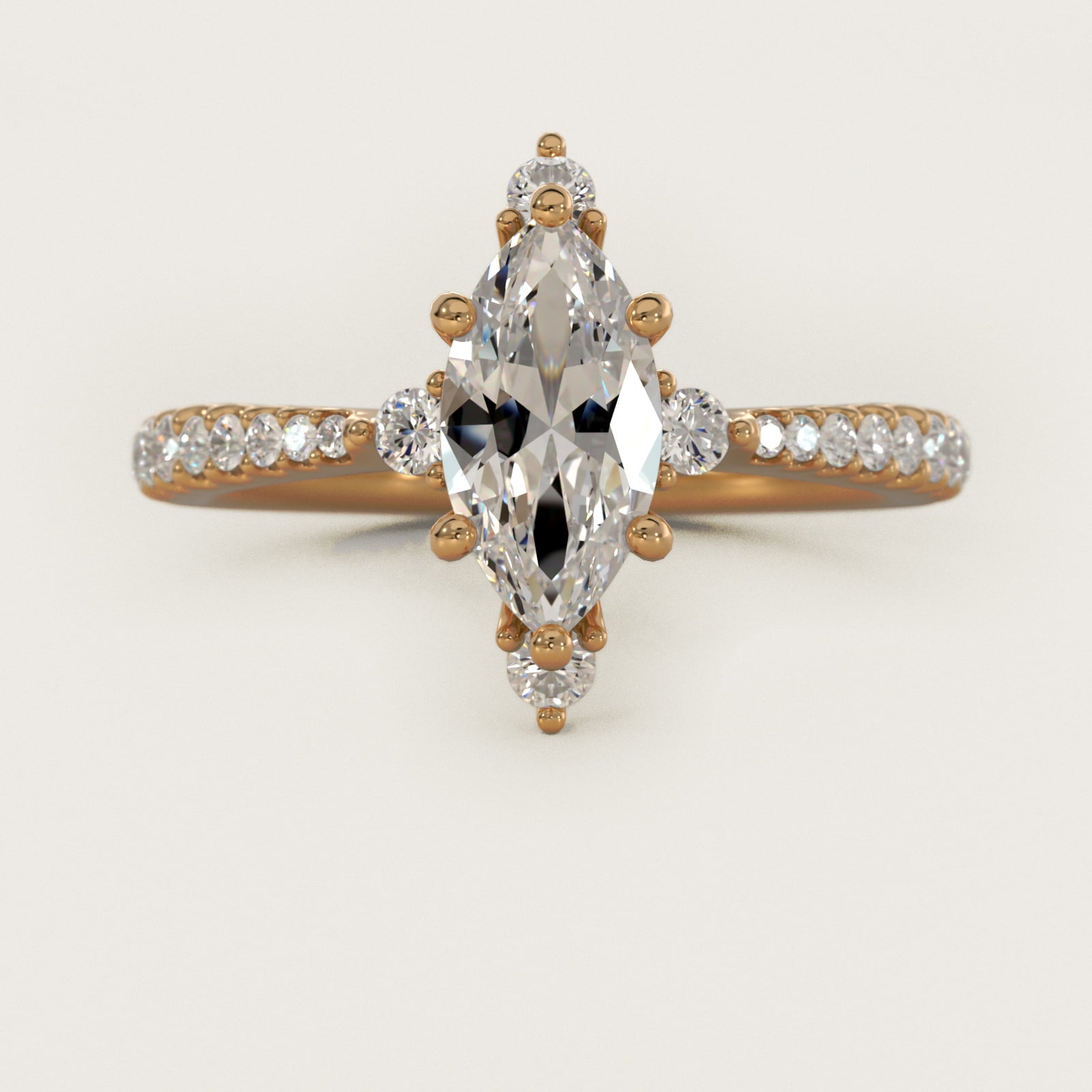 Compass Point Diamond Accent Engagement Ring In 14K Yellow Gold By James Allen - Marquise Center