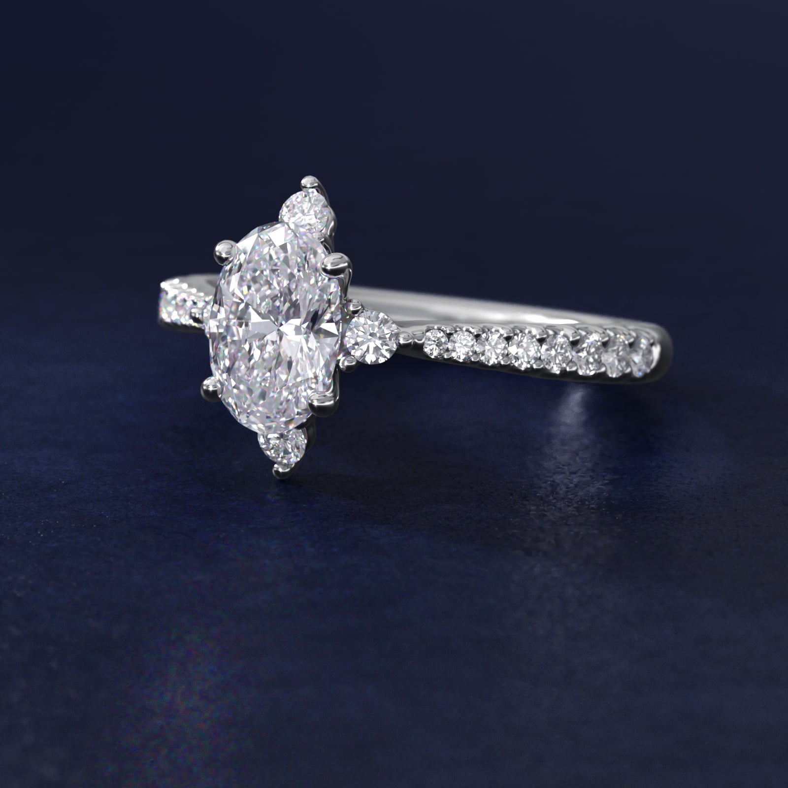 Compass Point Diamond Accent Engagement Ring In 14K White Gold By James Allen - Oval Center