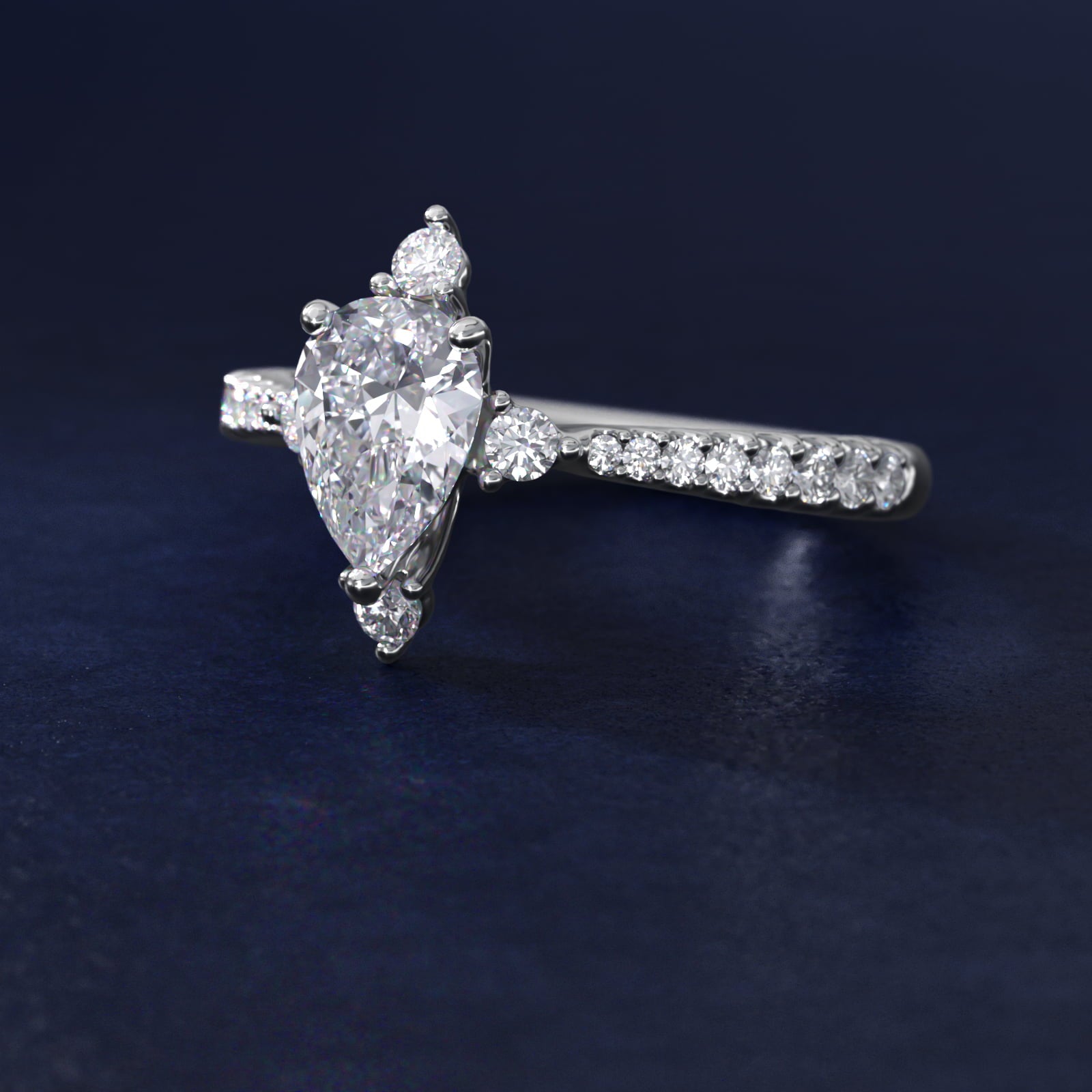 Compass Point Diamond Accent Engagement Ring In 14K White Gold By James Allen - Pear Center