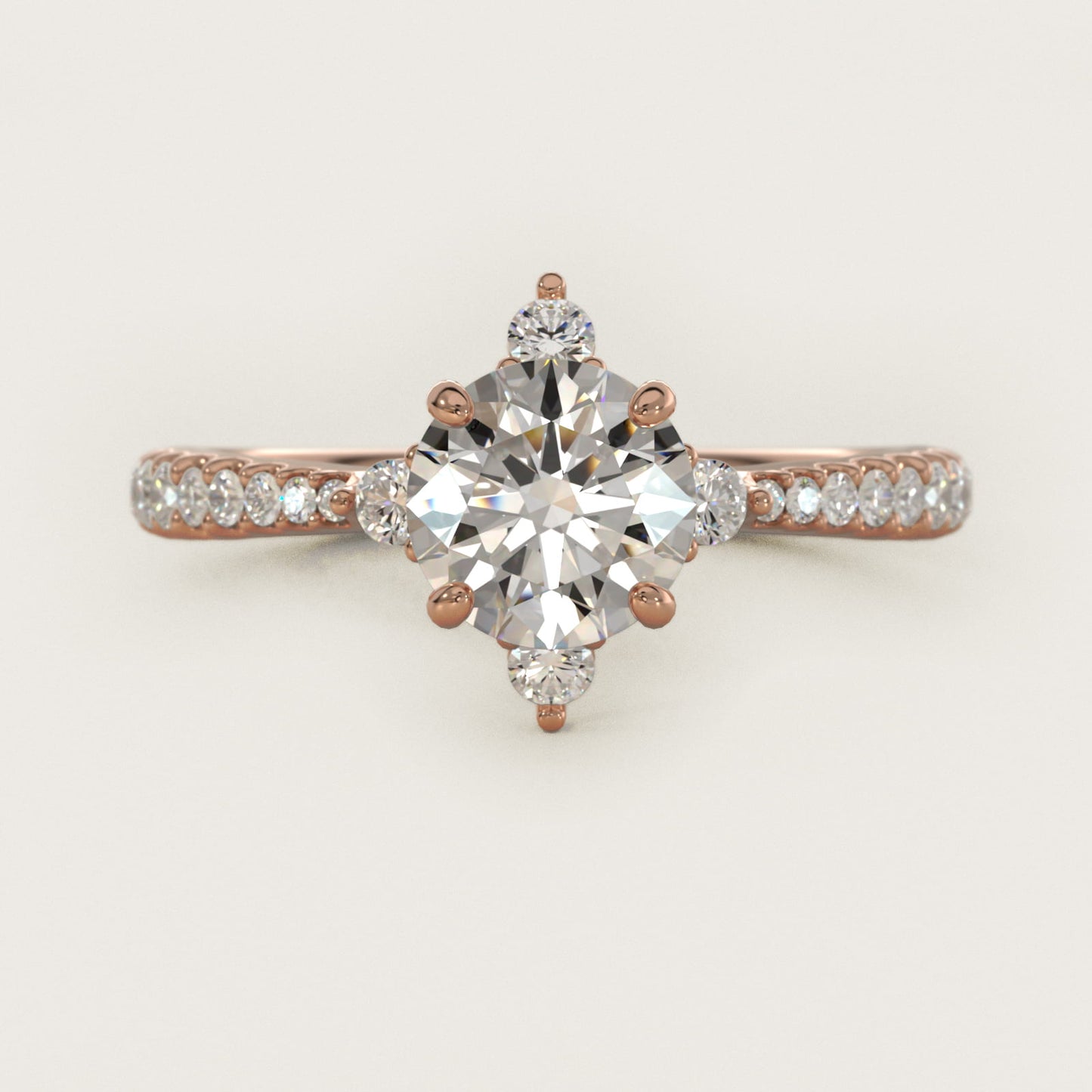 Compass Point Diamond Accent Engagement Ring In 14K Rose Gold By James Allen - Round Center