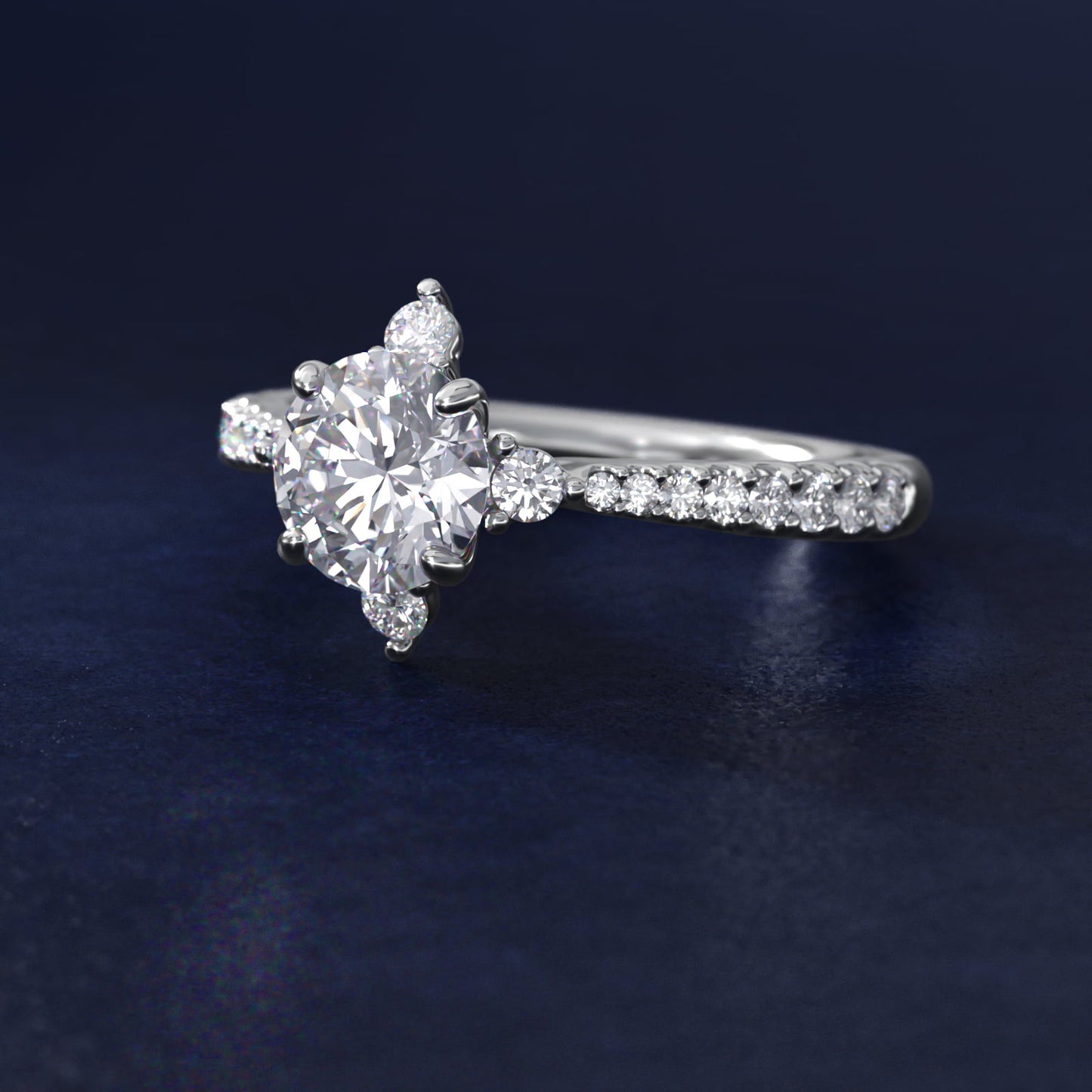 Compass Point Diamond Accent Engagement Ring In 18k White Gold By James Allen - Round Center
