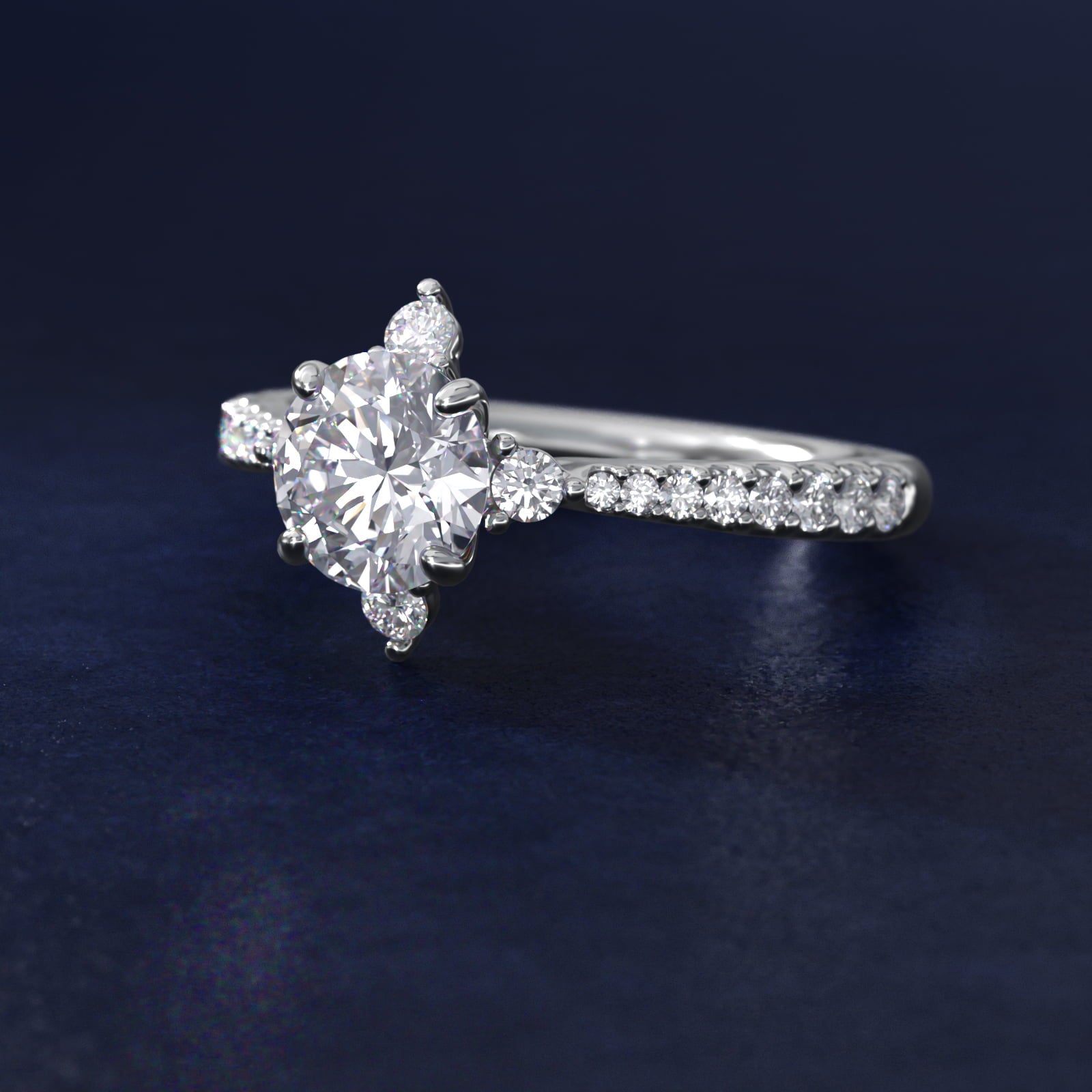Compass Point Diamond Accent Engagement Ring In 18k White Gold By James Allen - Round Center