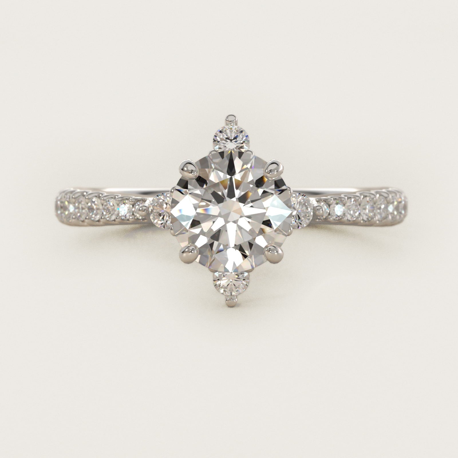 Compass Point Diamond Accent Engagement Ring In 14K White Gold By James Allen - Round Center