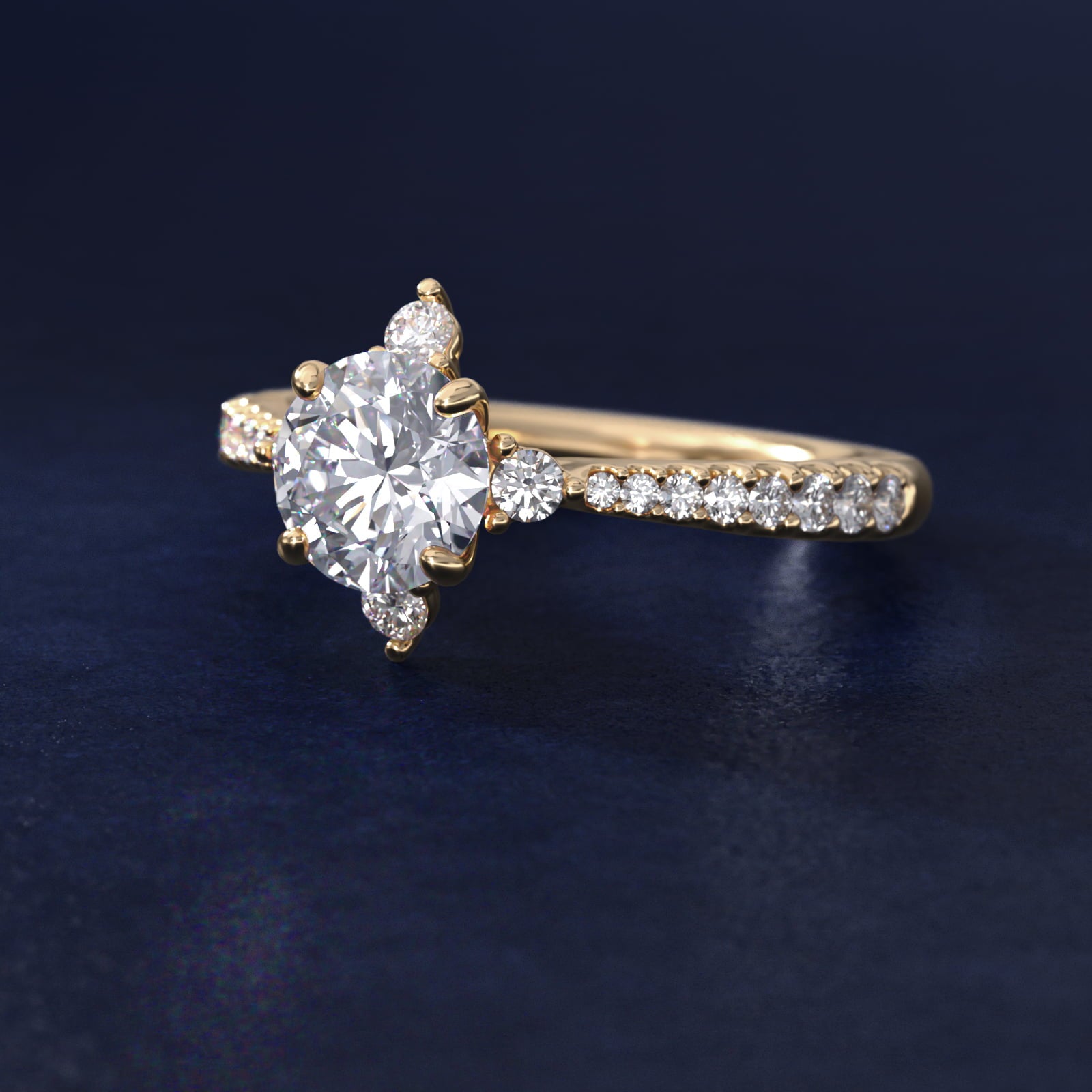 Compass Point Diamond Accent Engagement Ring In 14K Yellow Gold By James Allen - Round Center