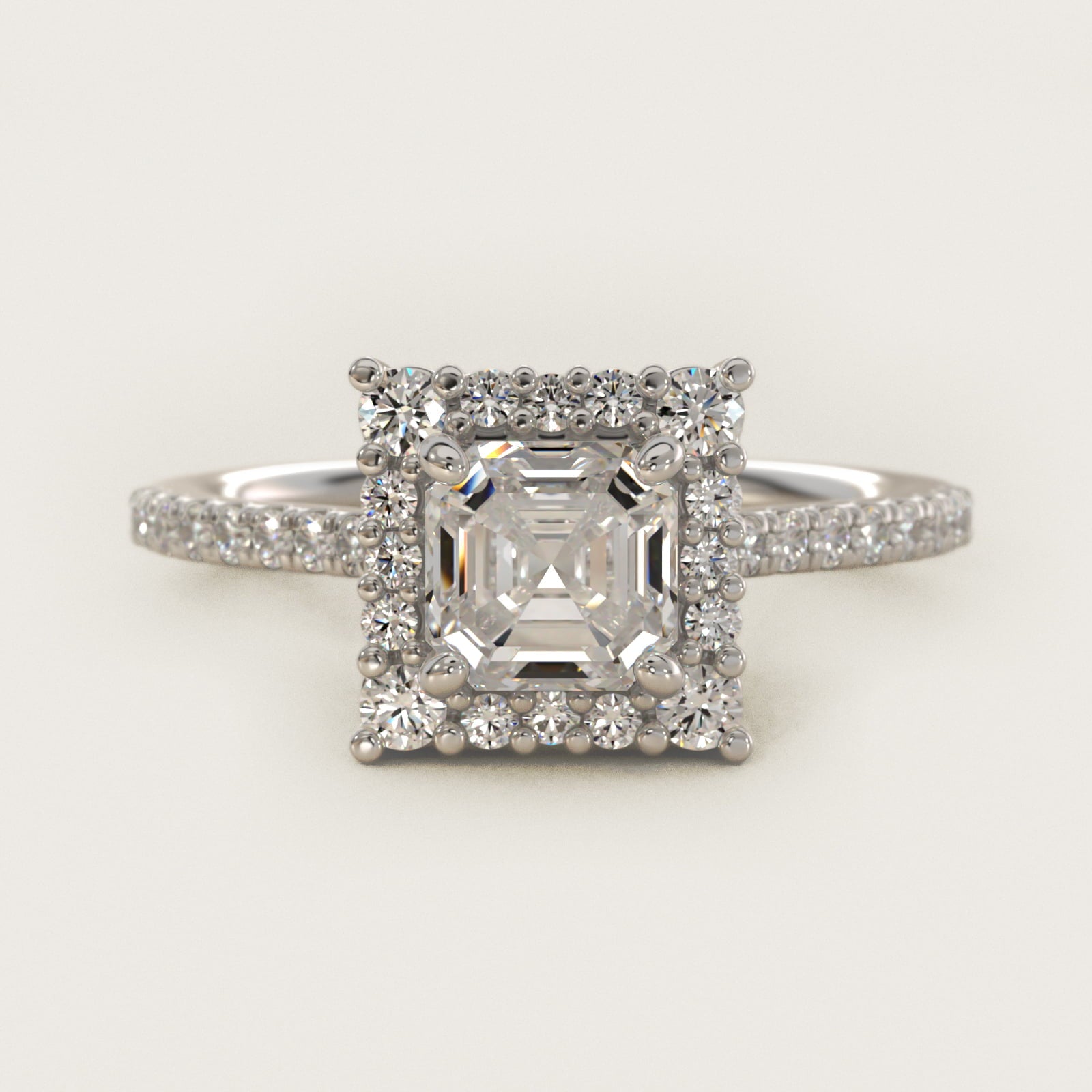 Crescendo Halo Diamond Engagement Ring in 14K White Gold - Asscher Center