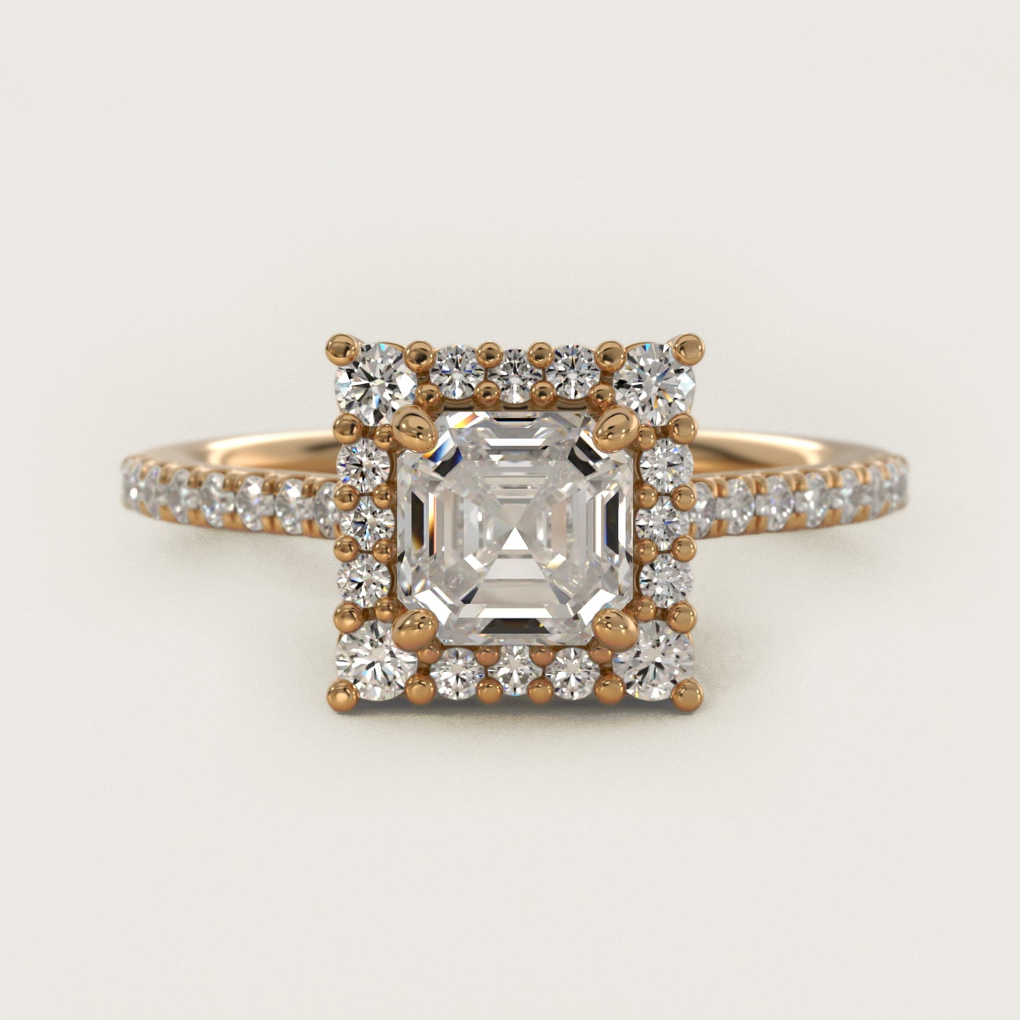 Crescendo Halo Diamond Engagement Ring in 18k Yellow Gold - Asscher Center