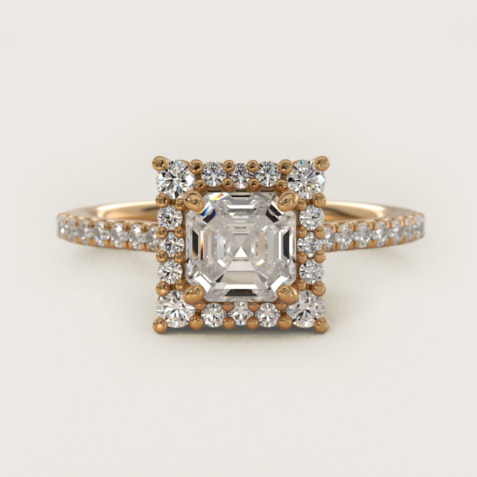 Crescendo Halo Diamond Engagement Ring in 18k Yellow Gold - Asscher Center