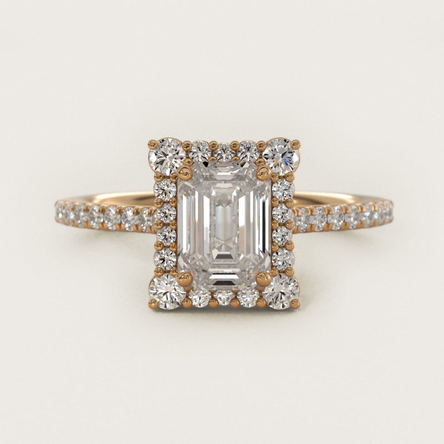 Crescendo Halo Diamond Engagement Ring in 14K Yellow Gold - Emerald Center