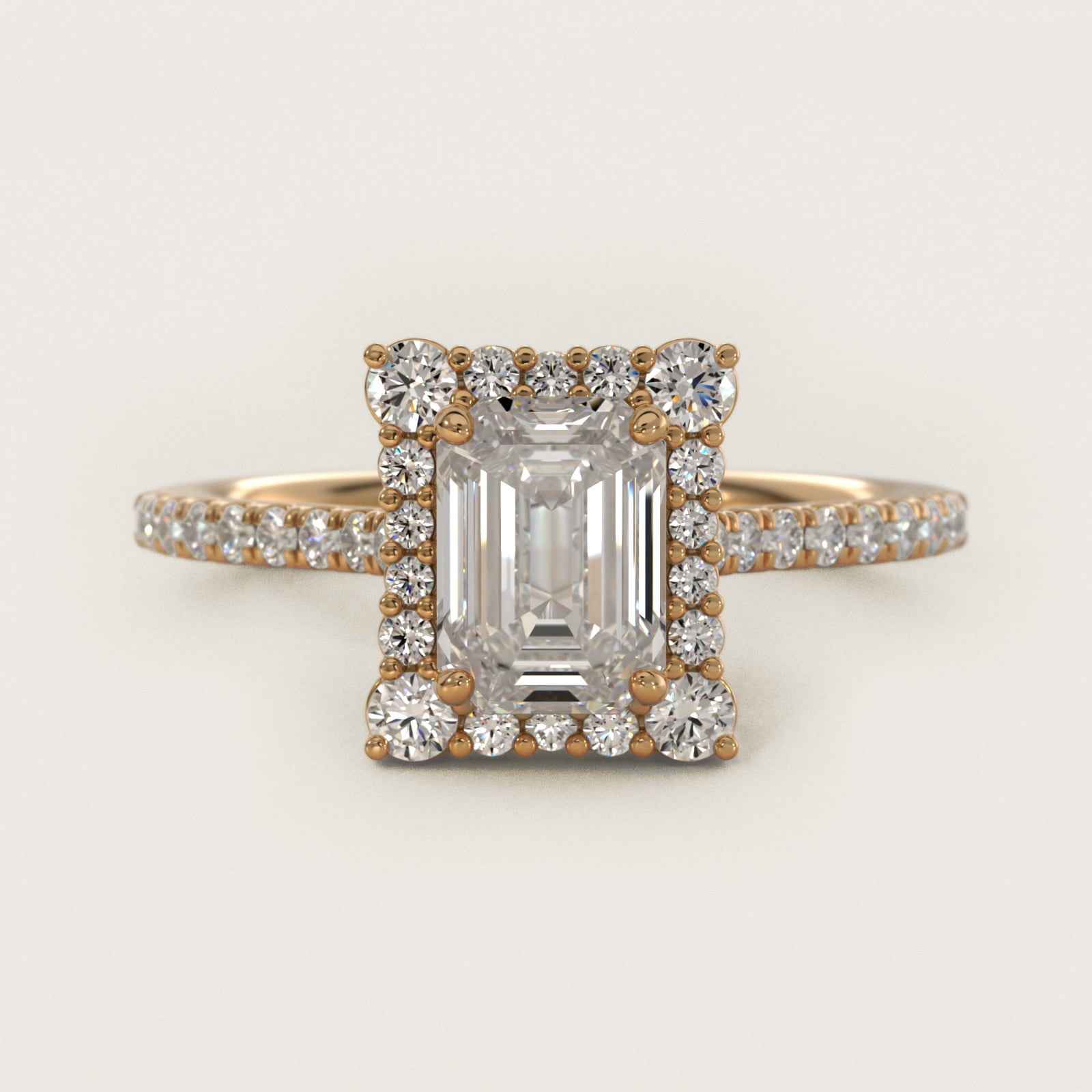 Crescendo Halo Diamond Engagement Ring in 14K Yellow Gold - Emerald Center