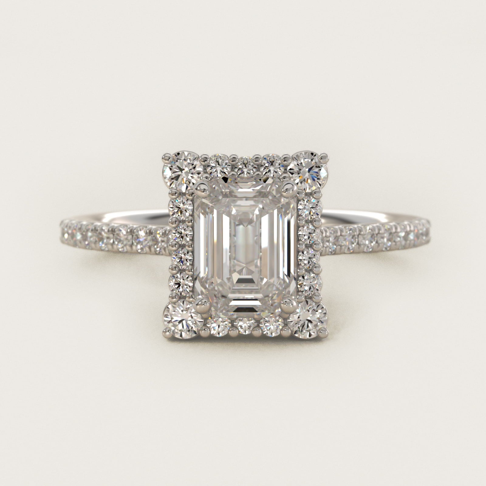 Crescendo Halo Diamond Engagement Ring in Platinum - Emerald Center