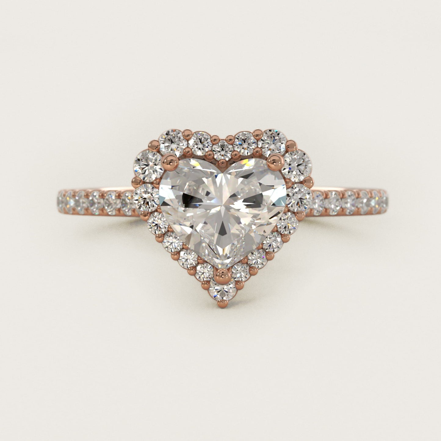 Crescendo Halo Diamond Engagement Ring in 18k Rose Gold - Heart Center