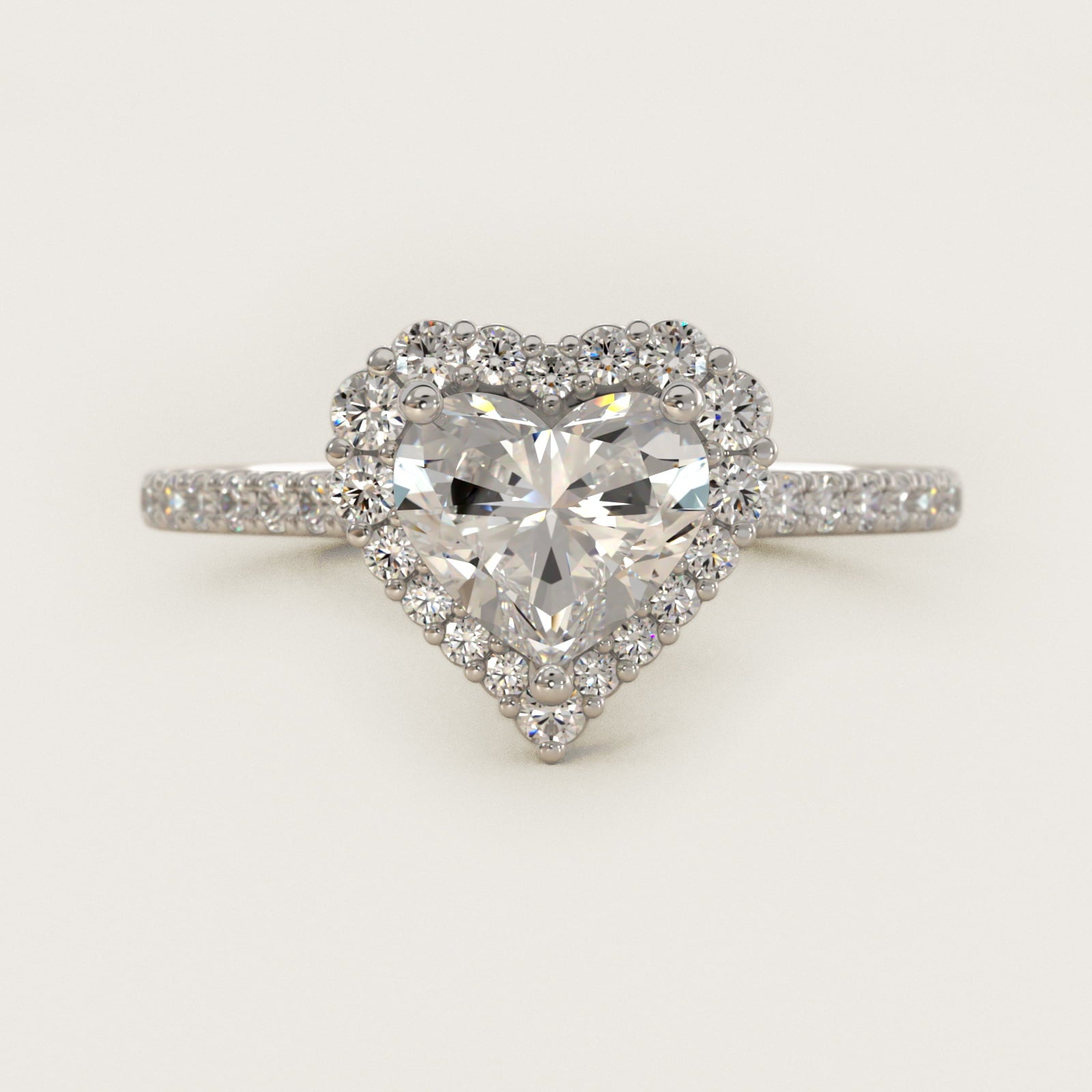 Crescendo Halo Diamond Engagement Ring in 18k White Gold - Heart Center