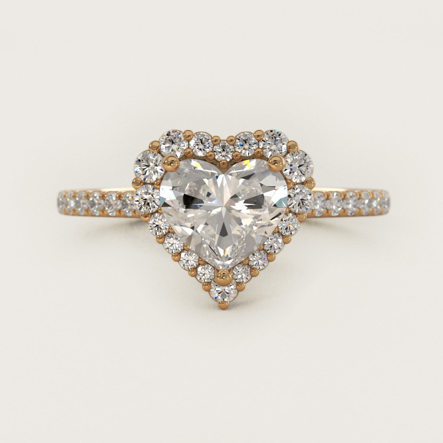 Crescendo Halo Diamond Engagement Ring in 18k Yellow Gold - Heart Center