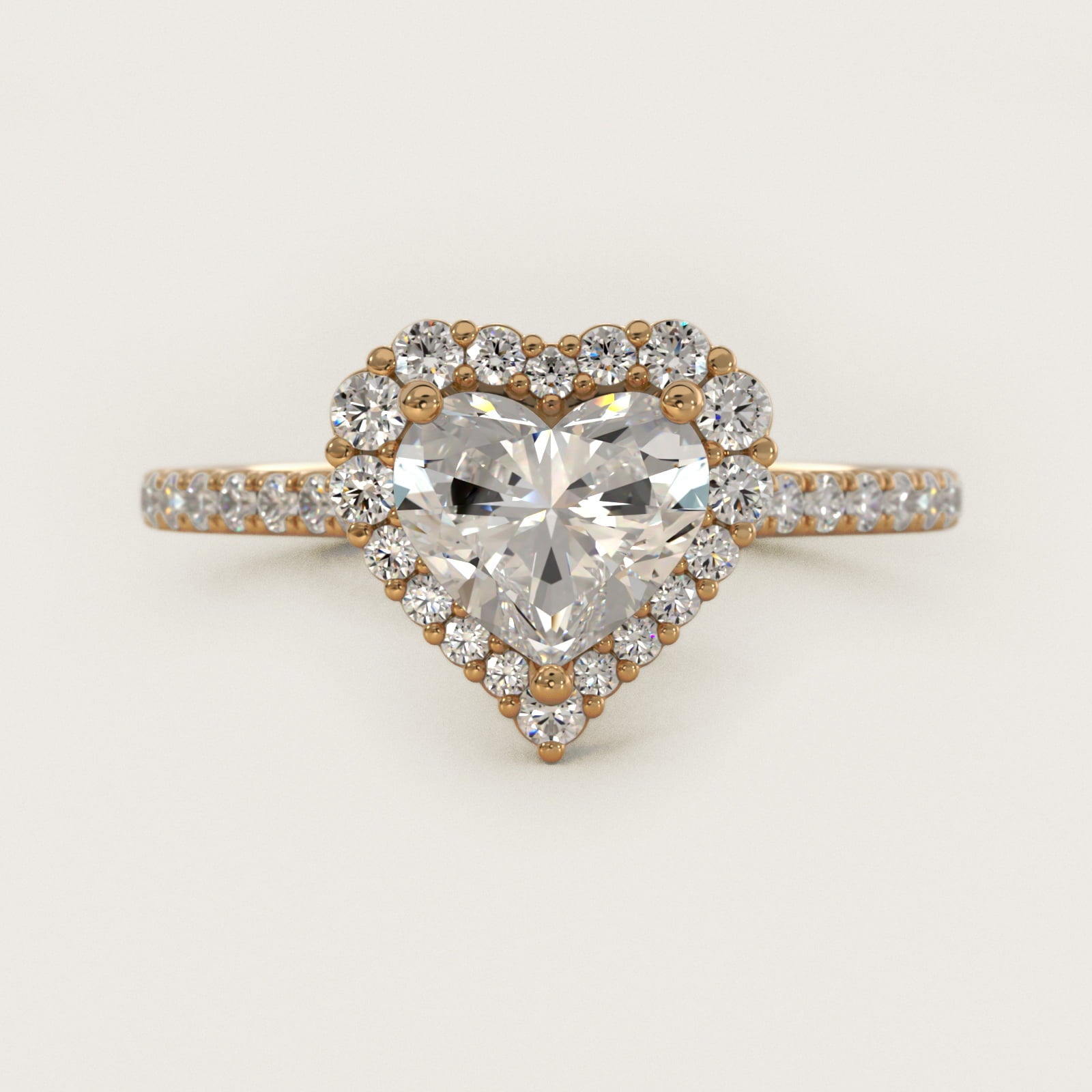 Crescendo Halo Diamond Engagement Ring in 18k Yellow Gold - Heart Center