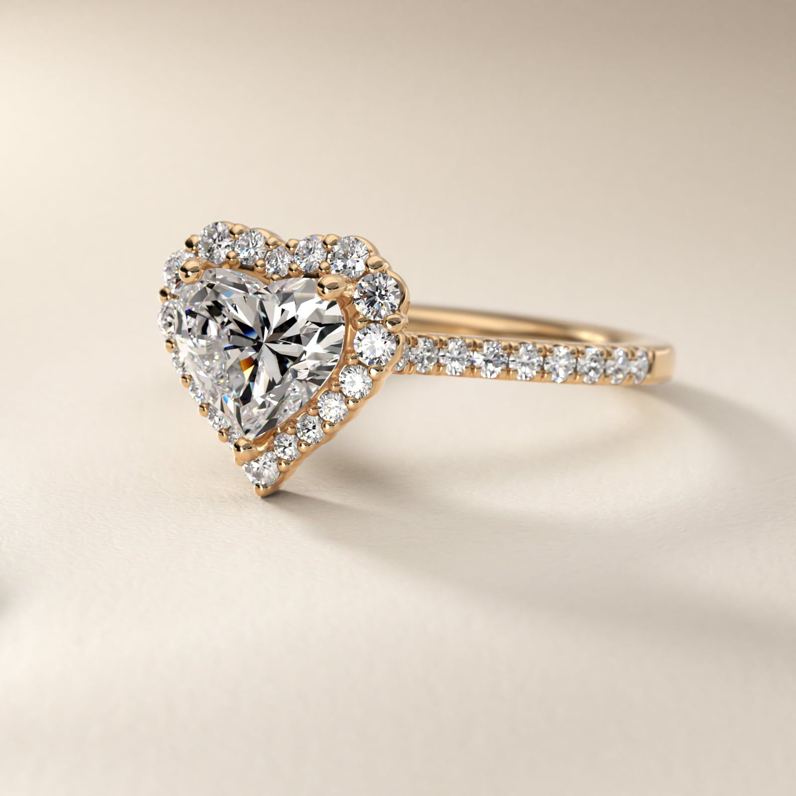 Crescendo Halo Diamond Engagement Ring in 18k Yellow Gold - Heart Center