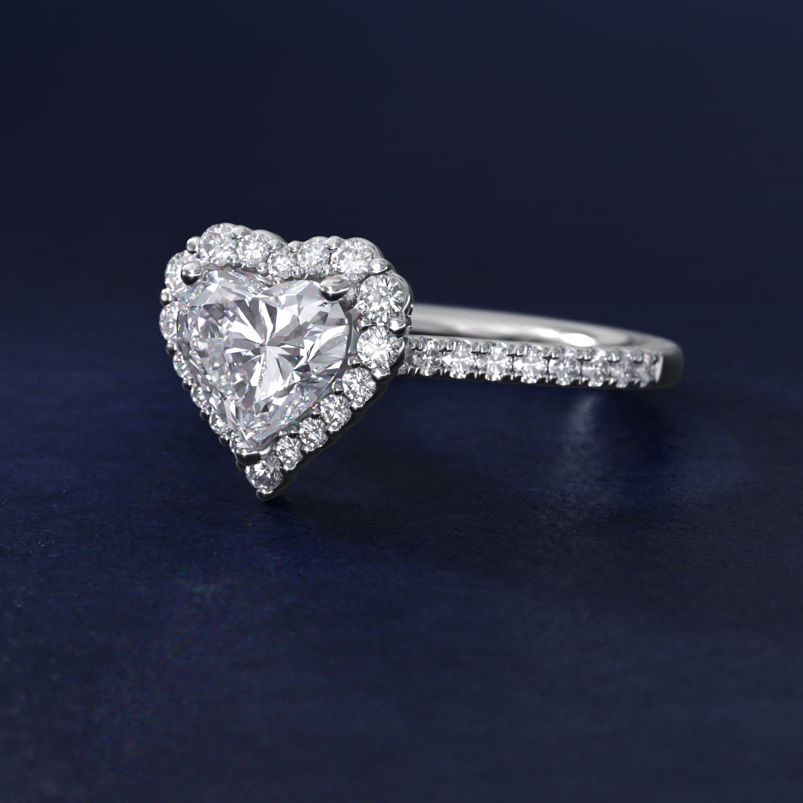 Crescendo Halo Diamond Engagement Ring in Platinum - Heart Center