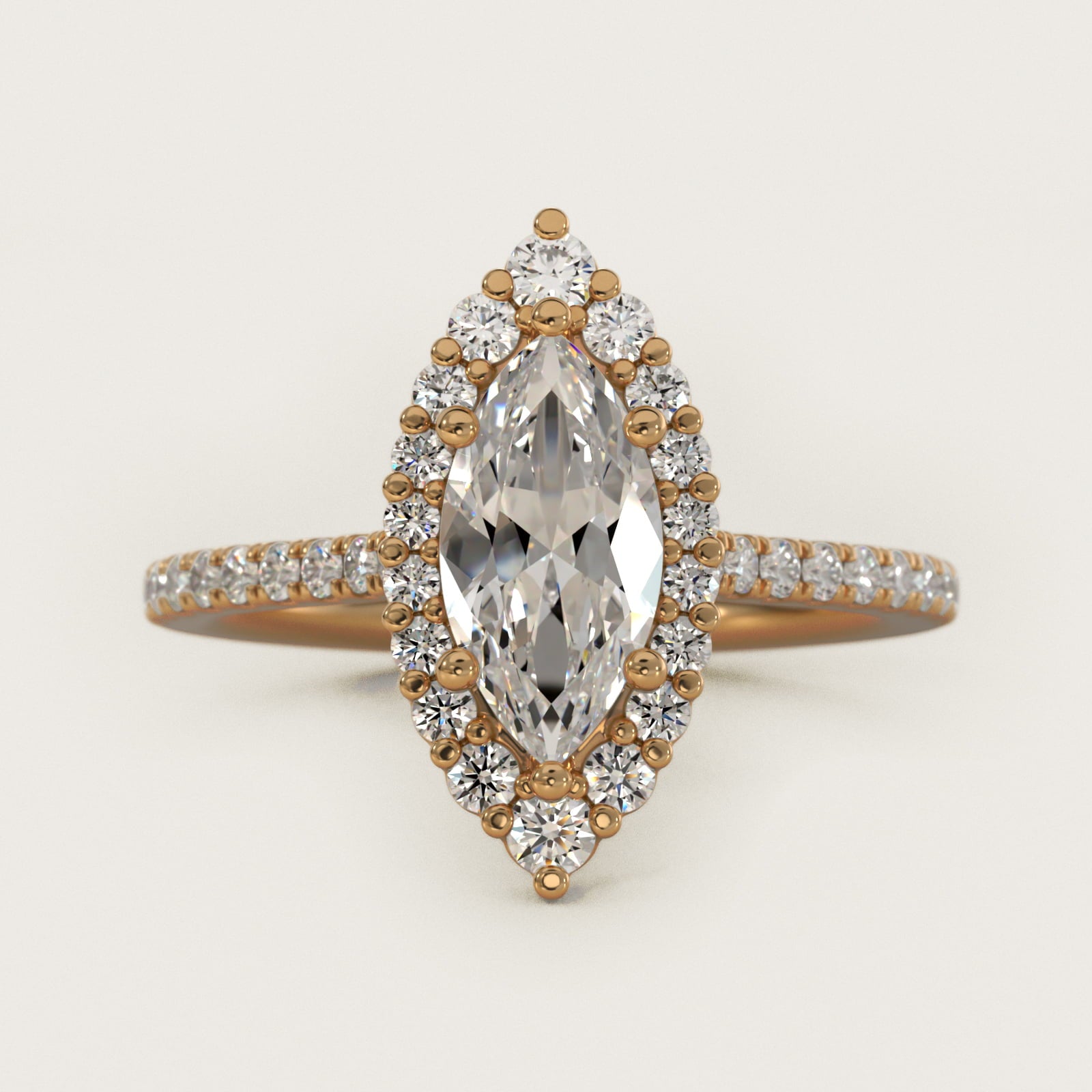 Crescendo Halo Diamond Engagement Ring in 14K Yellow Gold - Marquise Center