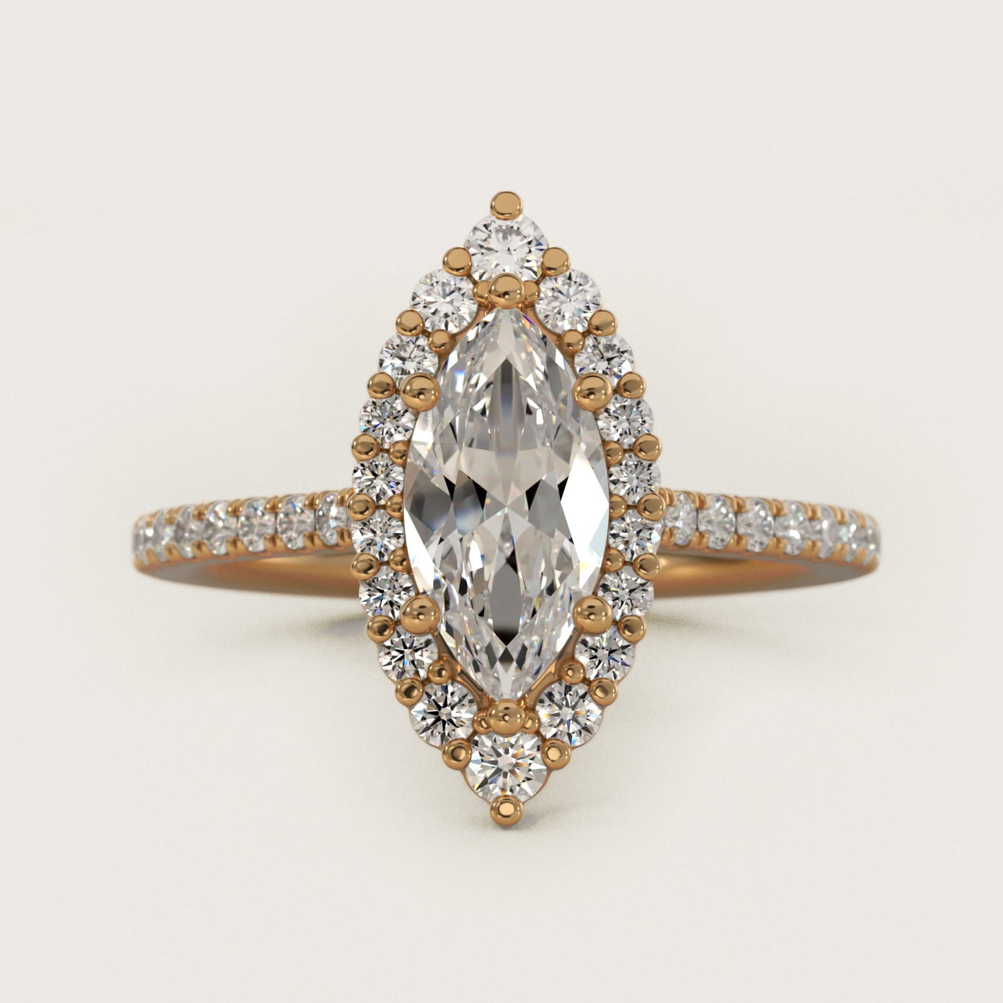 Crescendo Halo Diamond Engagement Ring in 18k Yellow Gold - Marquise Center