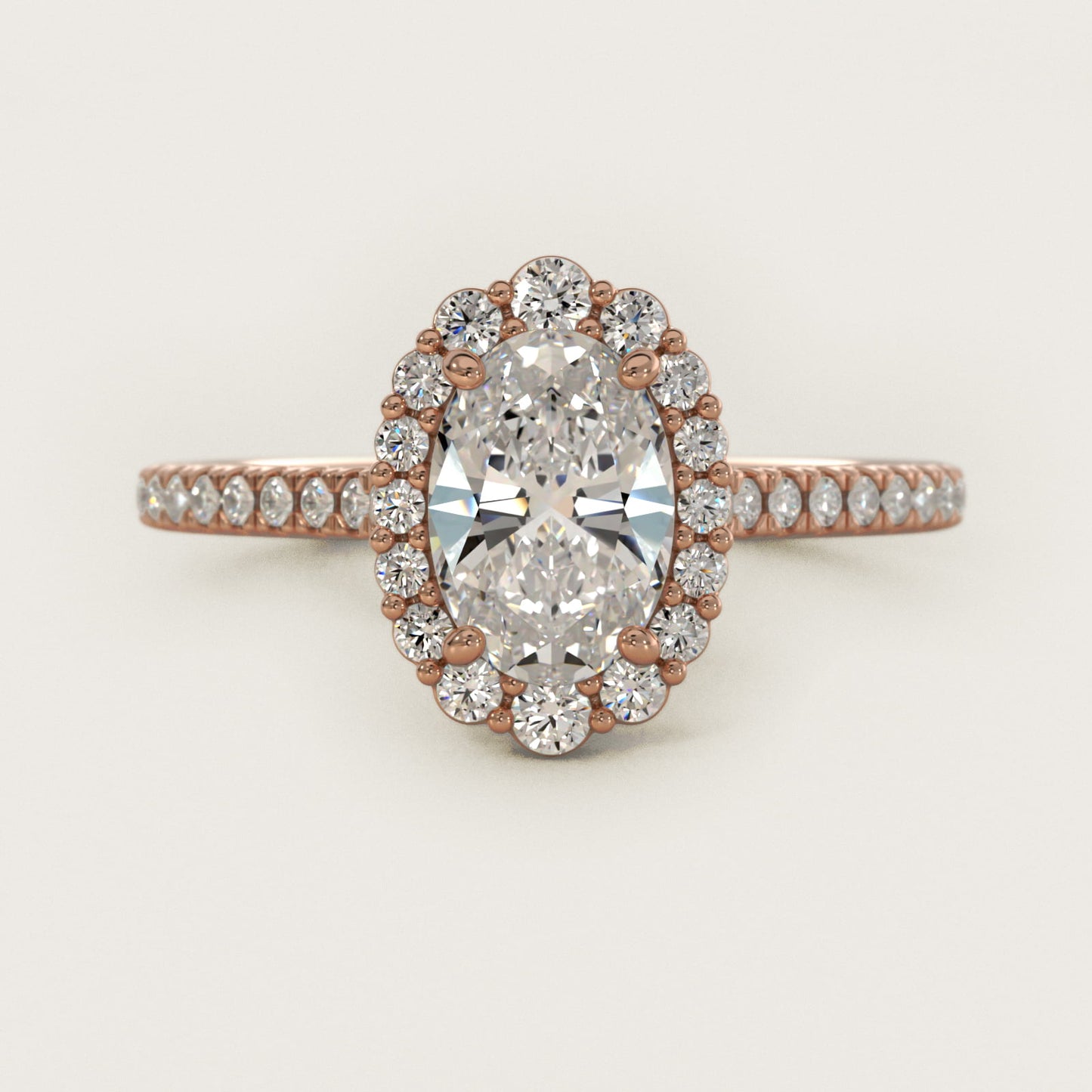 Crescendo Halo Diamond Engagement Ring in 14K Rose Gold - Oval Center