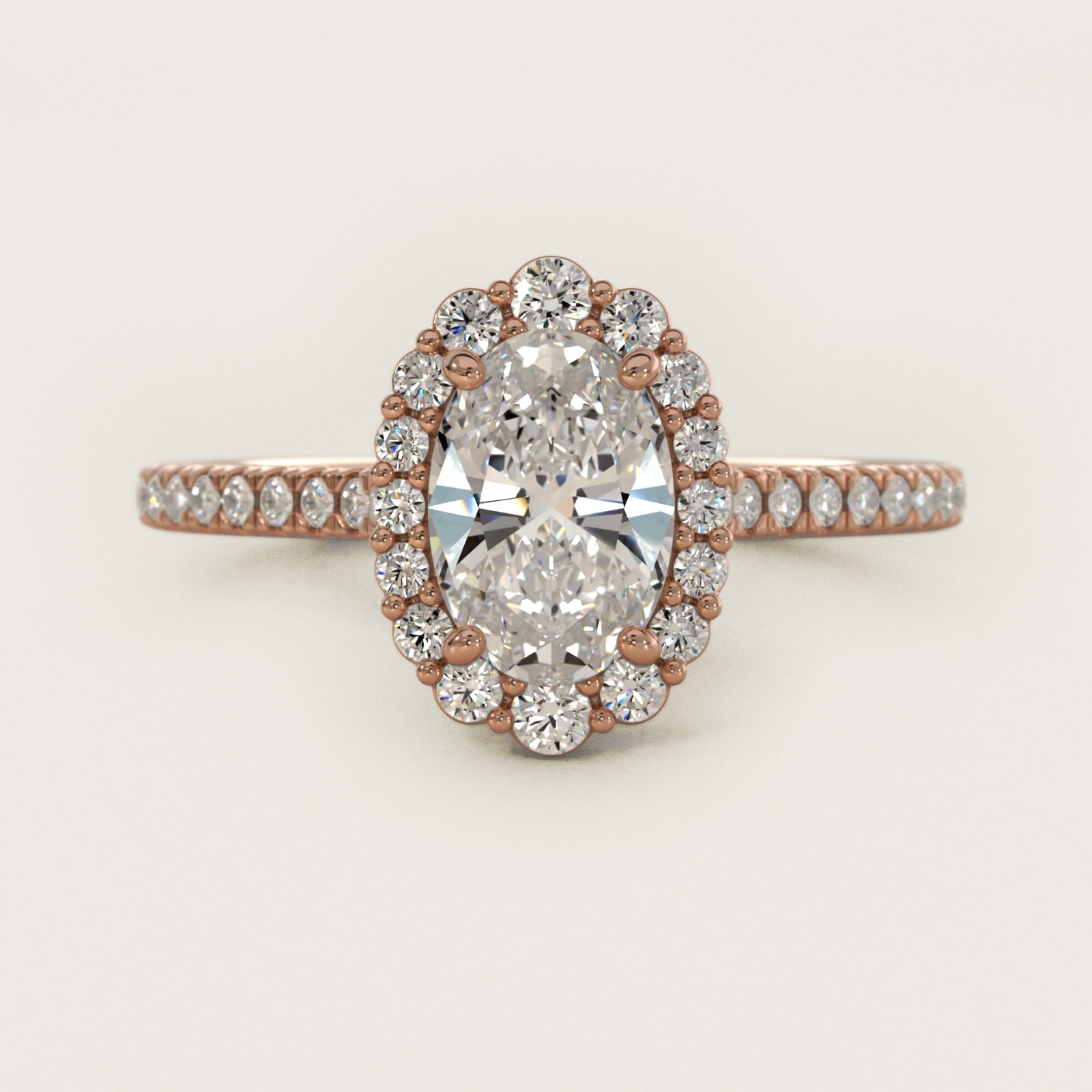 Crescendo Halo Diamond Engagement Ring in 18k Rose Gold - Oval Center